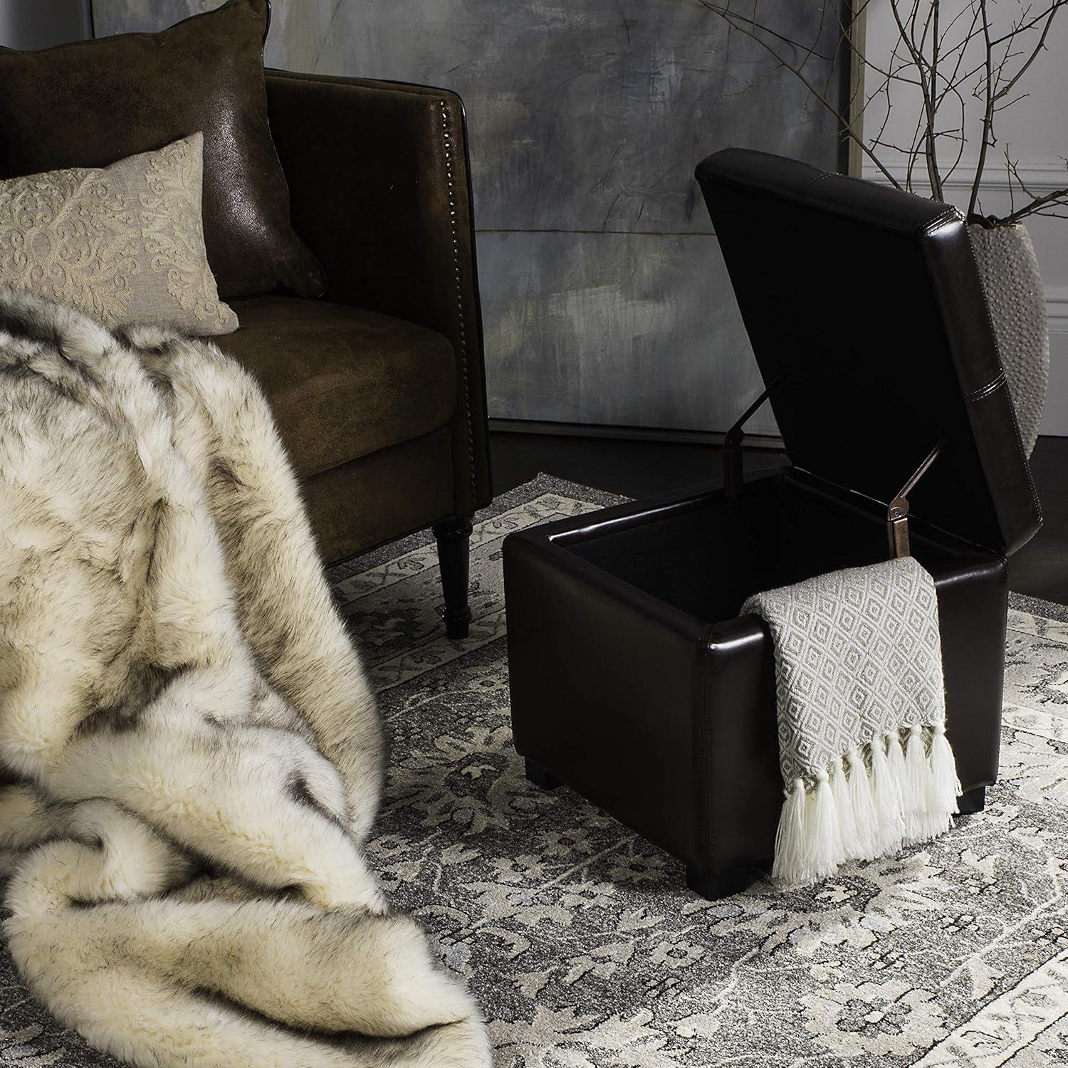 Safavieh Hudson Collection Williamsburg Brown Leather Square Storage Ottoman
