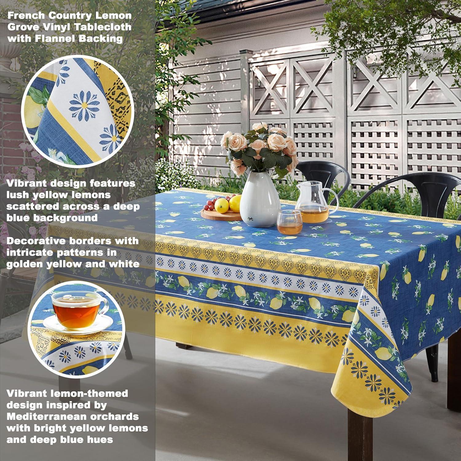 Home Bargains Plus French Country Lemon Grove 52 x 70 Inch Rectangle Vinyl Tablecloth with Flannel Backing