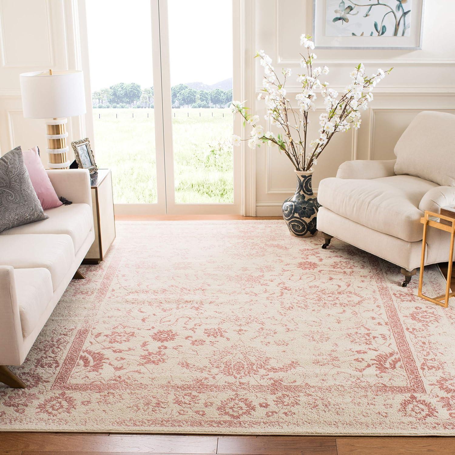 Ivory and Rose Oriental 4' x 6' Synthetic Area Rug