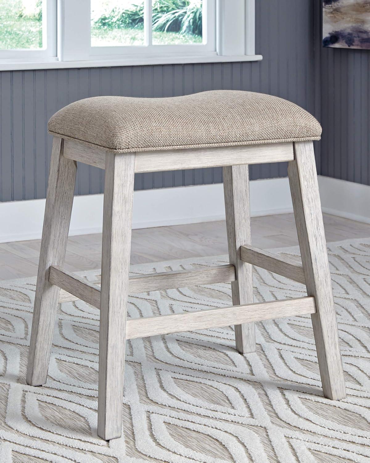 Signature Design By Ashley Skempton Modern 24" Counter Height Upholstered Barstool, 2 Count, Whitewash