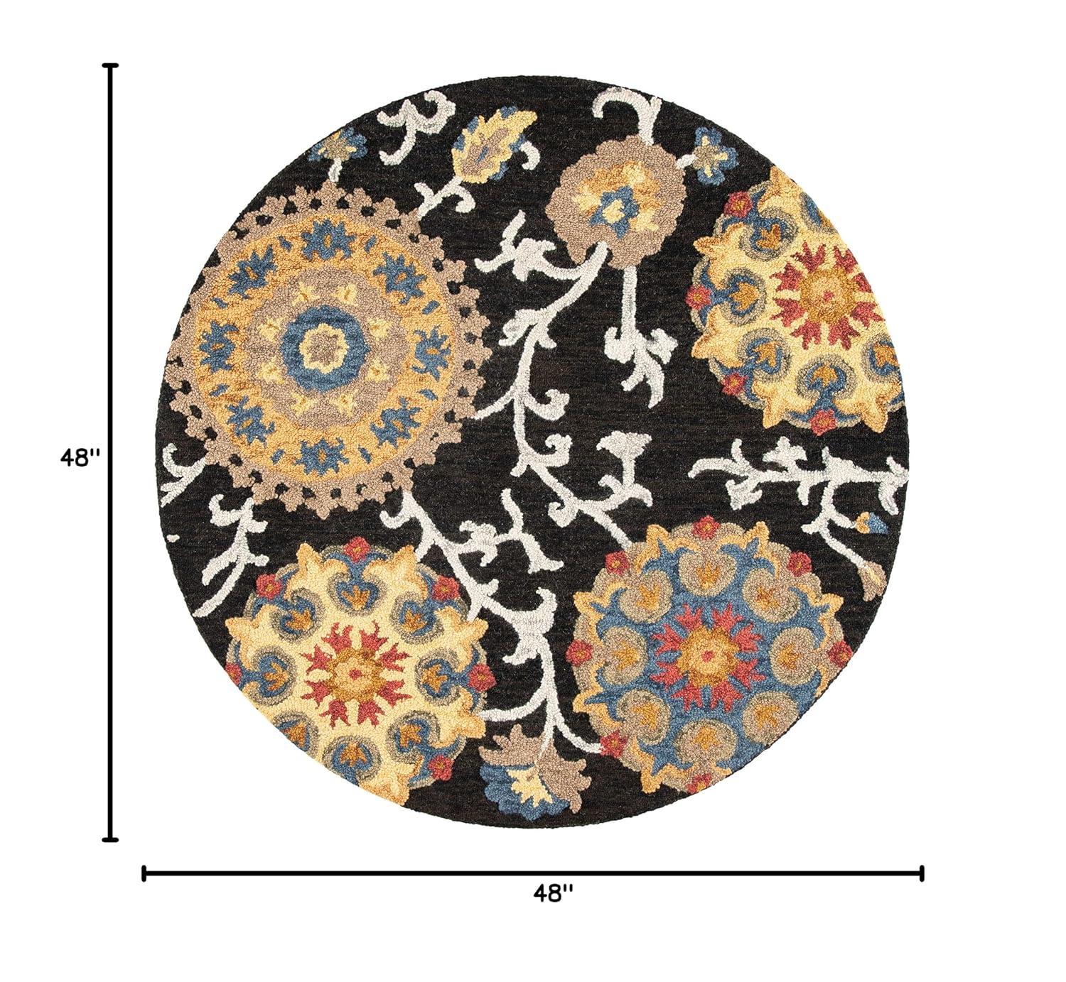 Blossom BLM401 Hand Tufted Area Rug - Charcoal/Multi - 4' round - Safavieh.