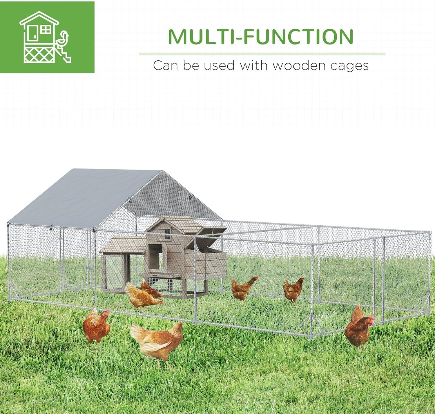 PawHut Large Chicken Coop Metal Chicken Run for Chickens with Waterproof and Anti-UV Cover, Spire Shaped Walk in Fence Cage Hen House for Outdoor and Yard Farm Use, 1" Dia, 23' x 6.6' x 6.4'