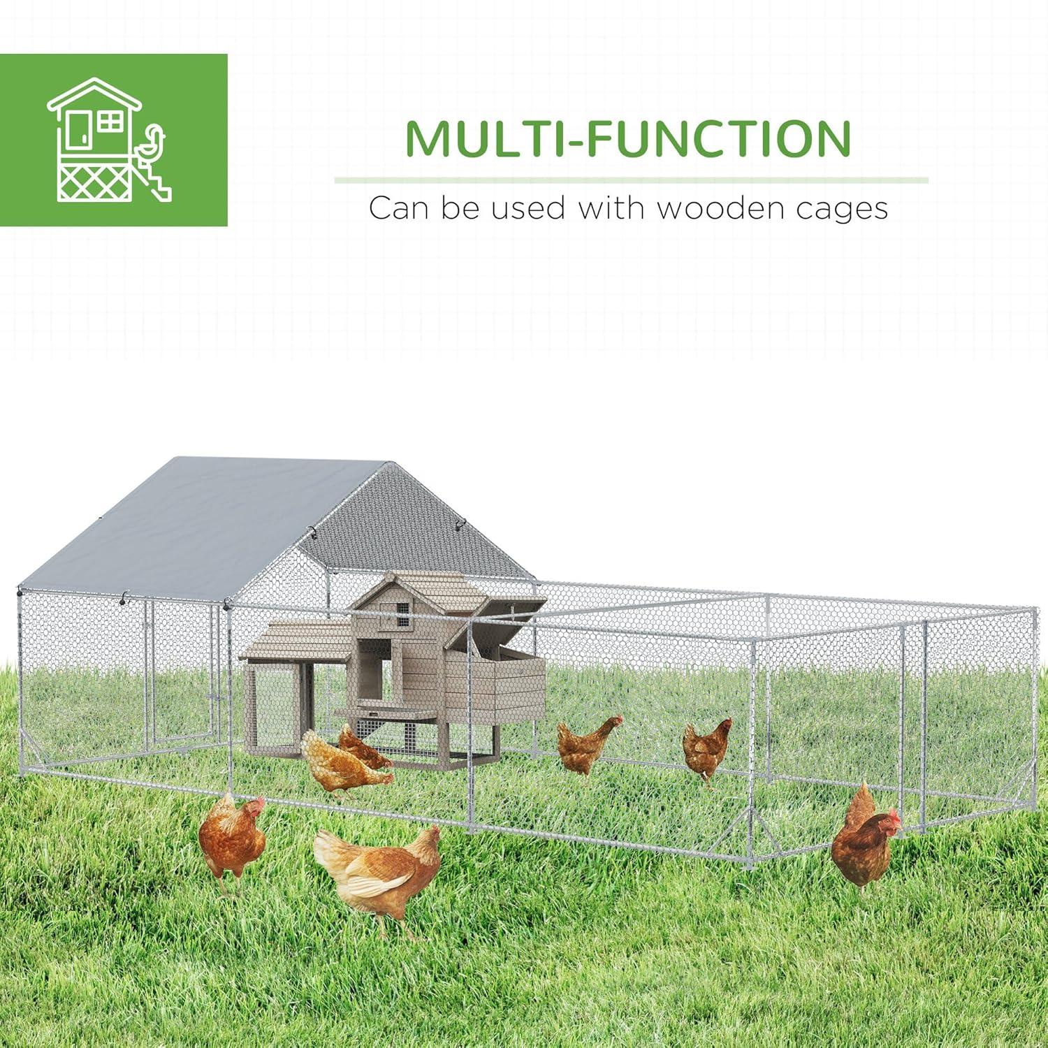 PawHut Large Chicken Coop Metal Chicken Run for Chickens with Waterproof and Anti-UV Cover, Spire Shaped Walk in Fence Cage Hen House for Outdoor and Yard Farm Use, 1" Dia, 23' x 6.6' x 6.4'