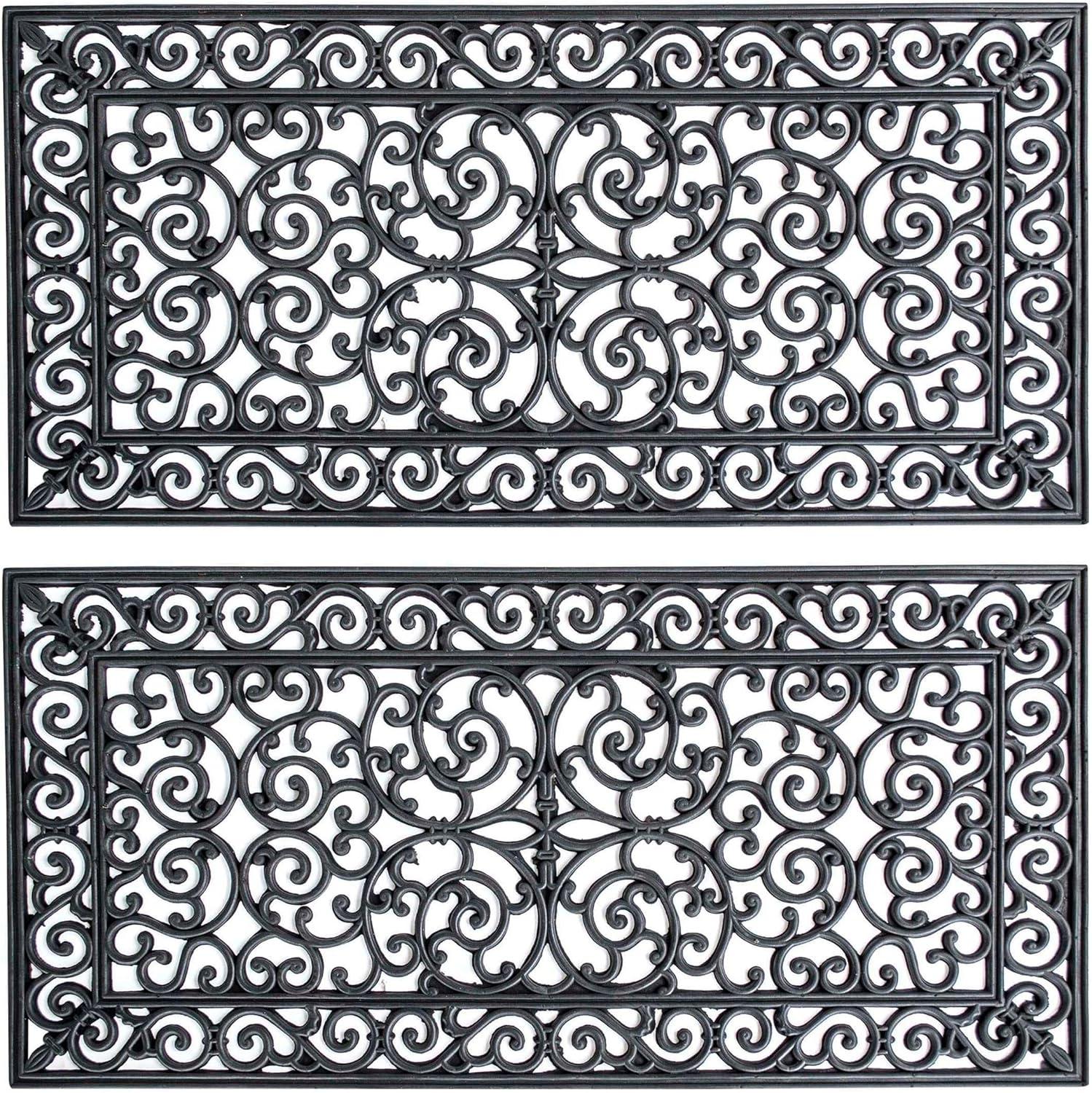 AmeriHome 4 Ft x 2 Ft Decorative Scrollwork Entryway Rubber Door Mat - 2 Pack