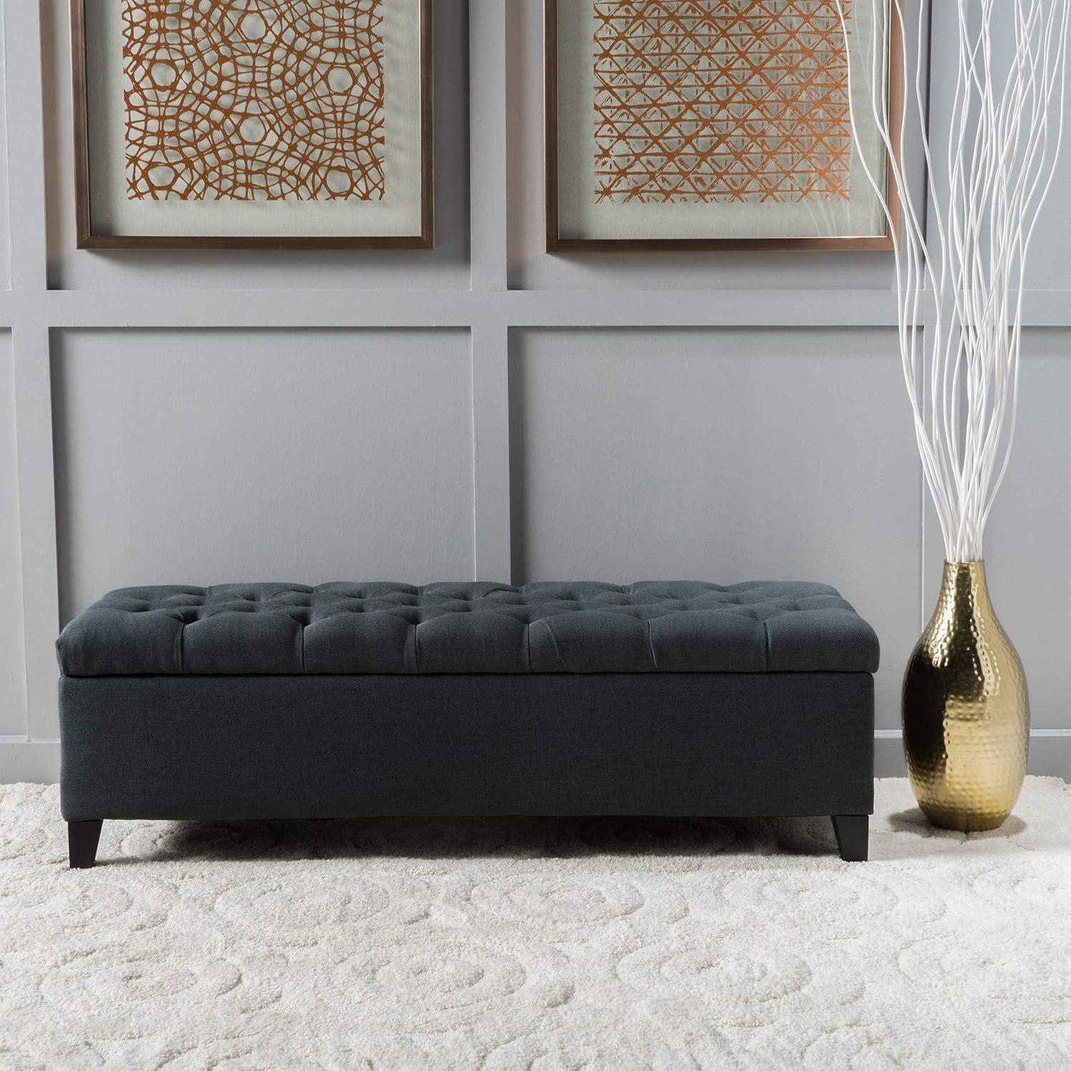 GDF Studio Charleston Contemporary Button Tufted Storage Ottoman Bench, Dark Gray Fabric