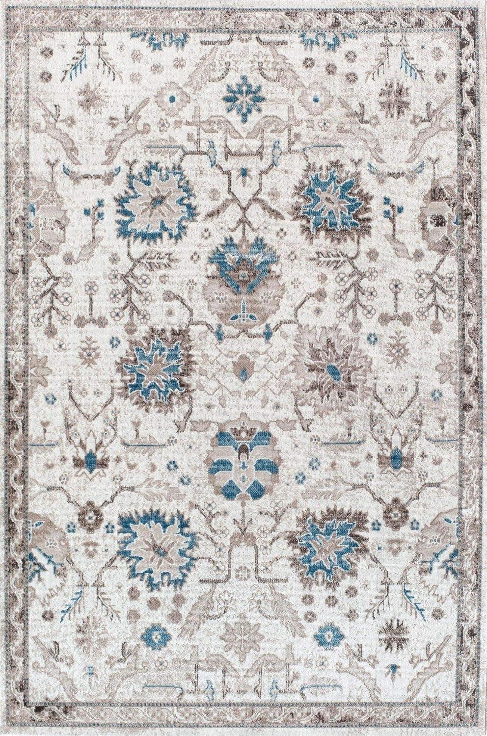 Rugs America Freida FY55B Honeysuckle Vintage Farmhouse Cream Area Rug for Dining Room Rug Neutral Rug Living Room Rug Kitchen, 2'6"x8'