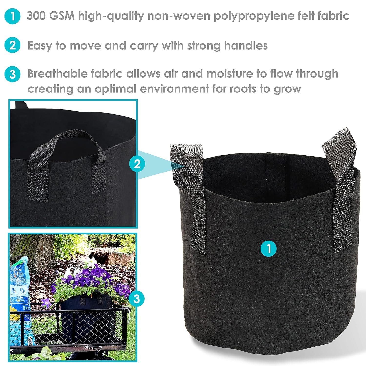 Sunnydaze 1-Pack of 7-Gallon Garden Grow Bags for Vegetables - 300 GSM Non-Woven Polypropylene Felt Fabric Flower Pots and Planters with Handles - Single Gardening Container