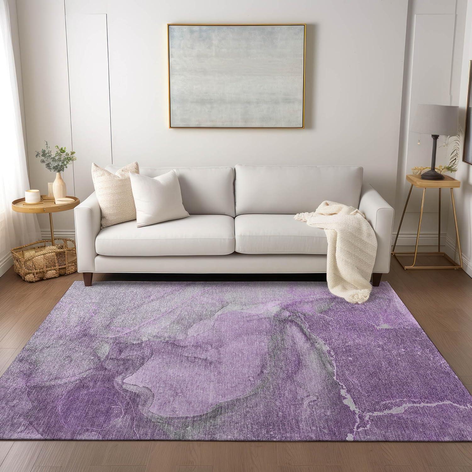 Lilac 10' x 14' Machine Washable Synthetic Area Rug