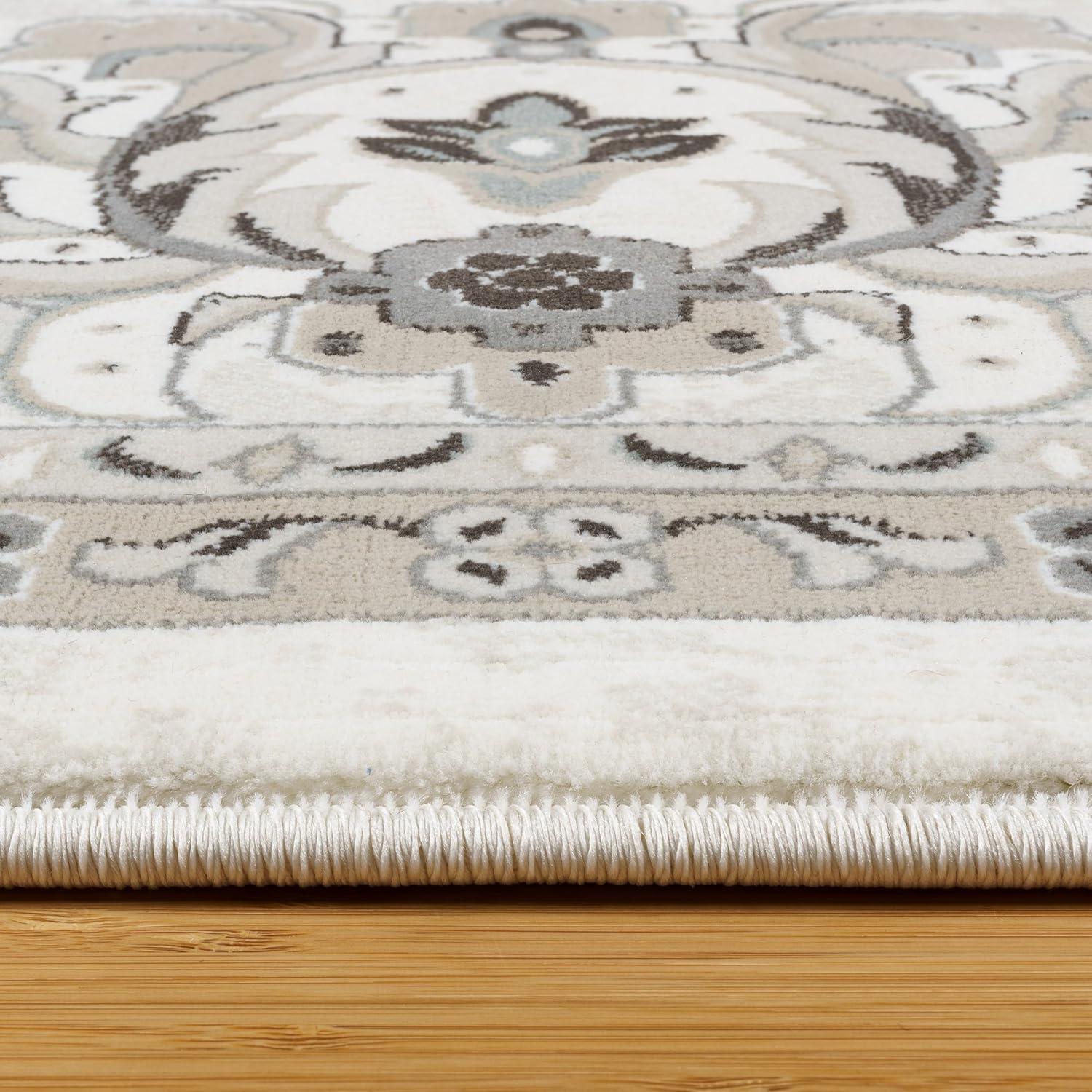 Majestic Moena Ivory/Gray Traditional Oriental Floral Border Area Rug