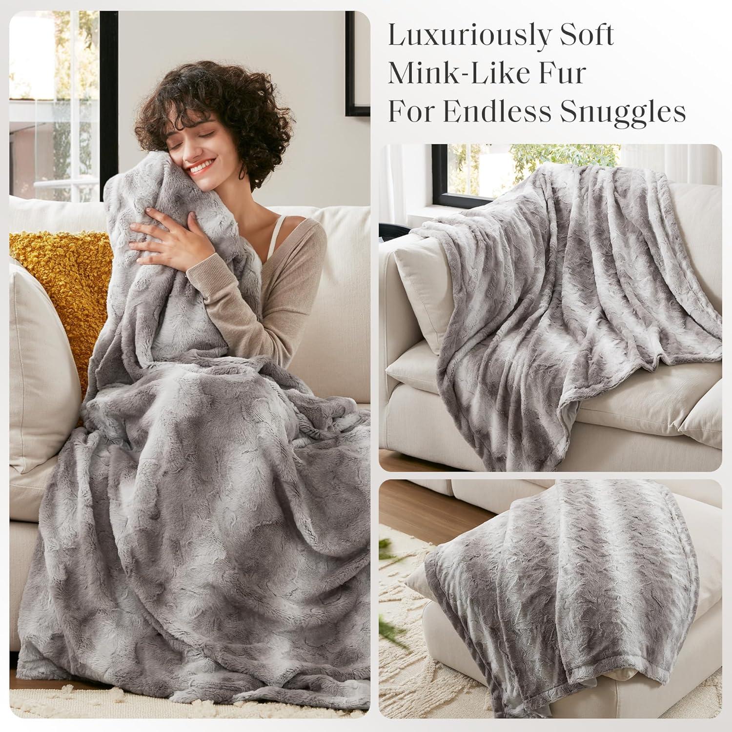 80"x96" Marselle Faux Fur Oversized Bed Throw Blanket Gray
