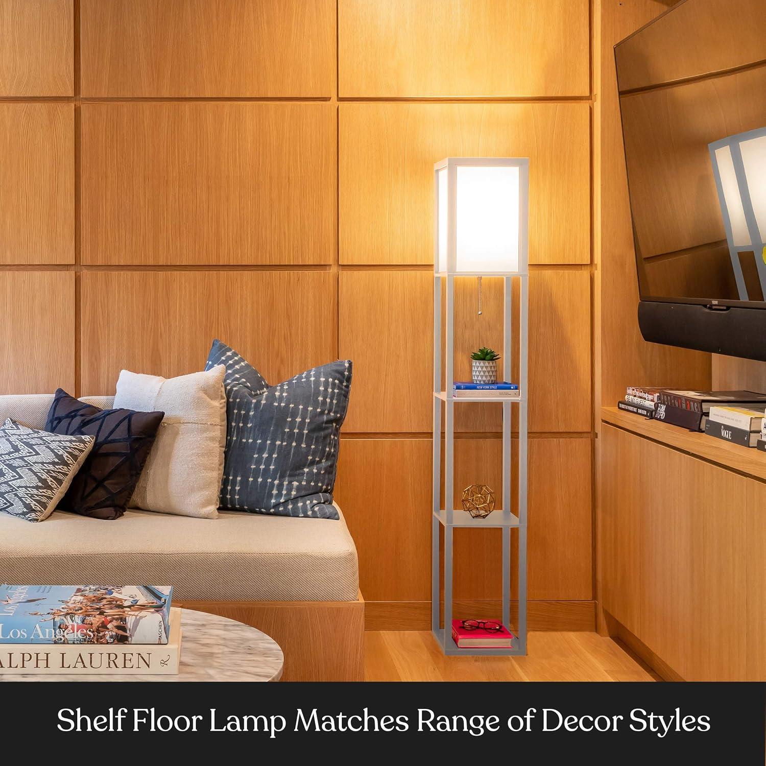 White Adjustable LED Shelf Floor Lamp with Storage