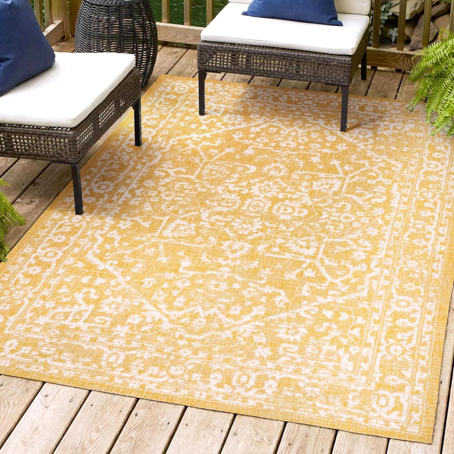 Malta Bohemian Inspired Medallion Textured Weave Indoor/Outdoor Area Rug - JONATHAN Y