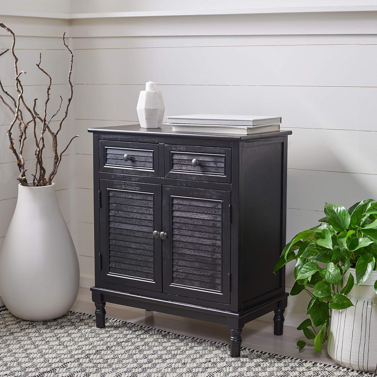 Tate Traditional Farmhouse Chic Black Sideboard with Carved Legs