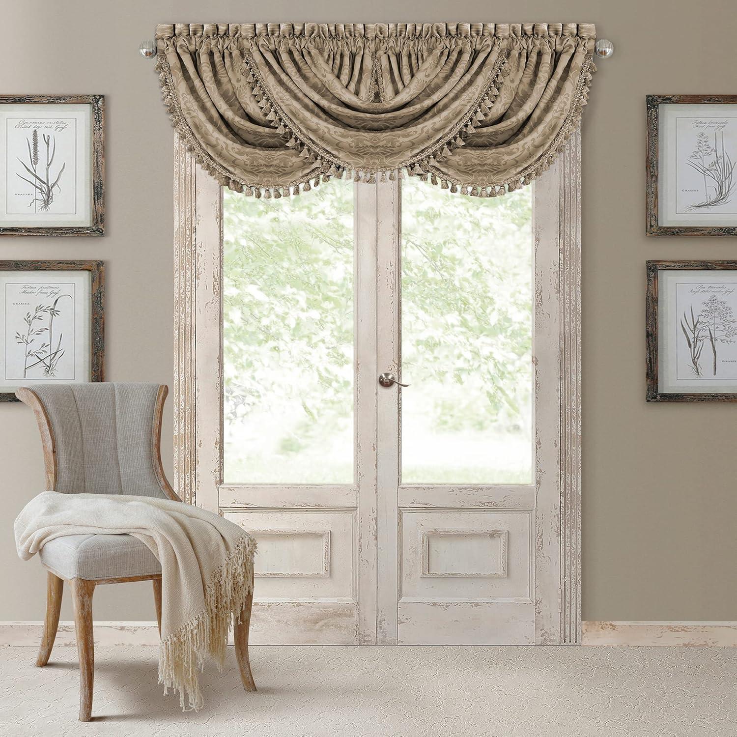 Elrene Antonia Waterfall Tassel Window Valance - 52" x 36" - Elrene Home Fashions