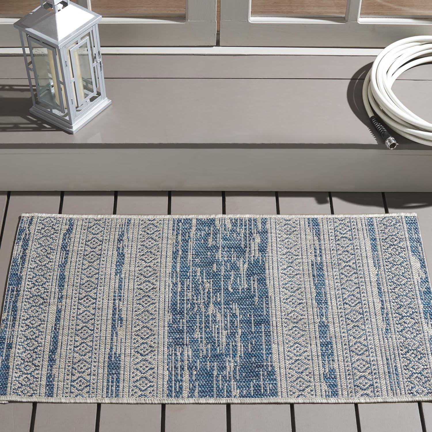 SAFAVIEH Courtyard Galen Striped Indoor/Outdoor Area Rug, Navy/Grey, 2' x 3'7"