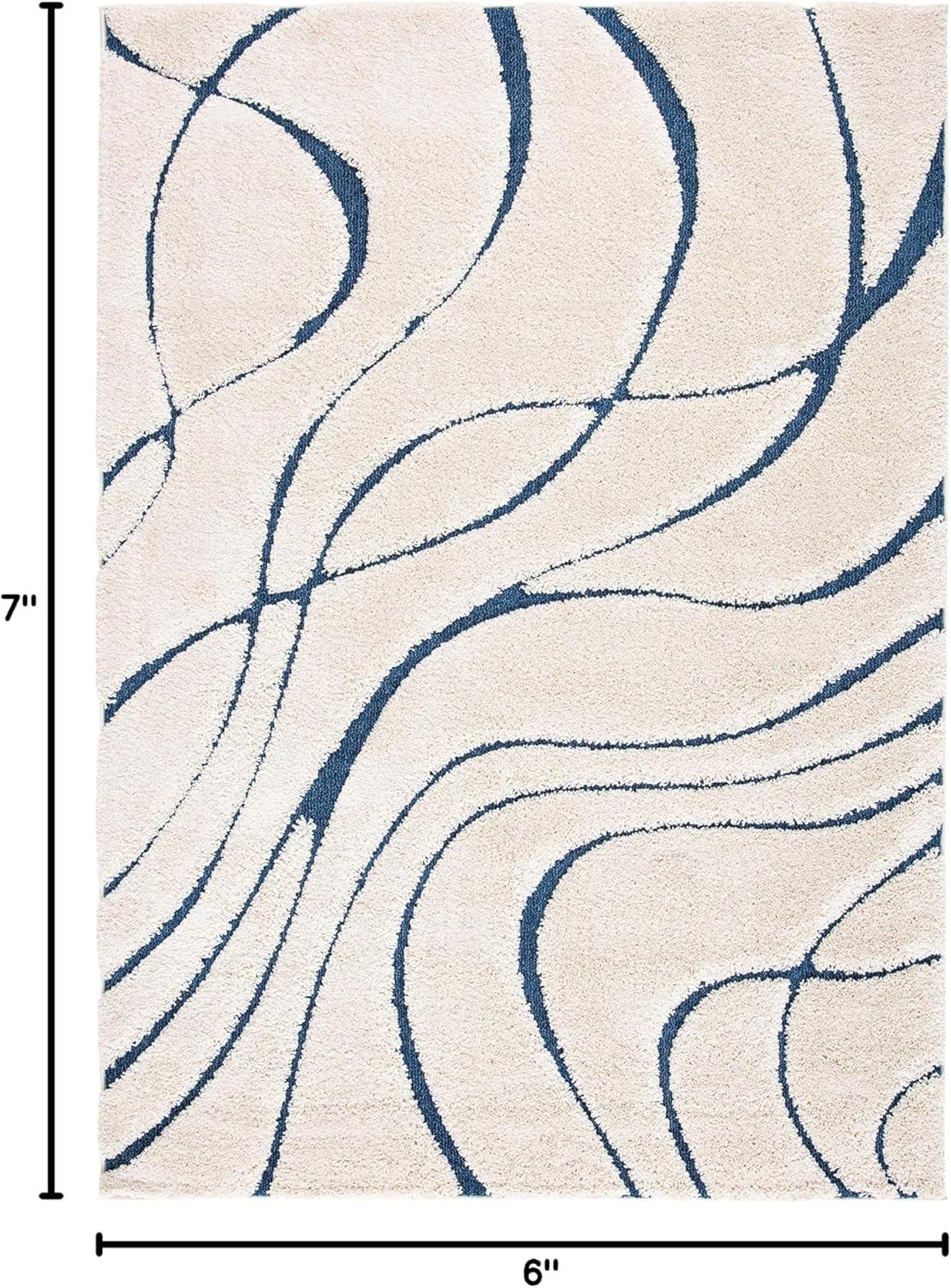 Florida Shag SG471 Power Loomed Indoor Area Rug - Cream/Blue - 5'3"x7'6" - Safavieh
