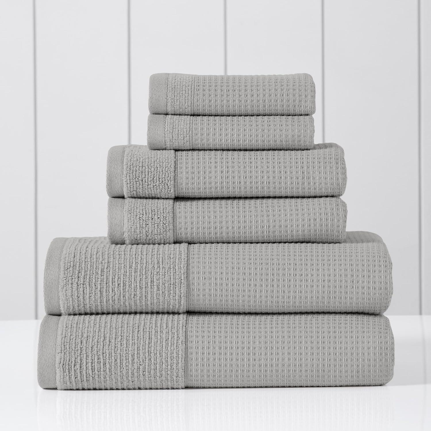 Modern Threads 6-Piece Waffle-Rib Cotton Towel Set Soft Ultra-Absorbent for Bathroom & Spa