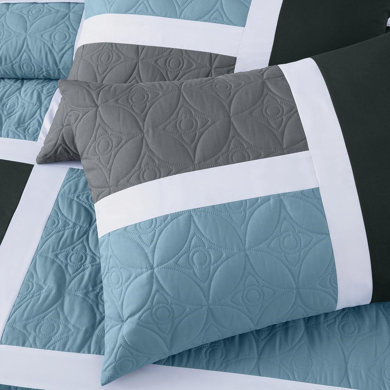 Chezmoi Collection 7-Piece Patchwork Bed in a Bag Comforter Set with Sheets