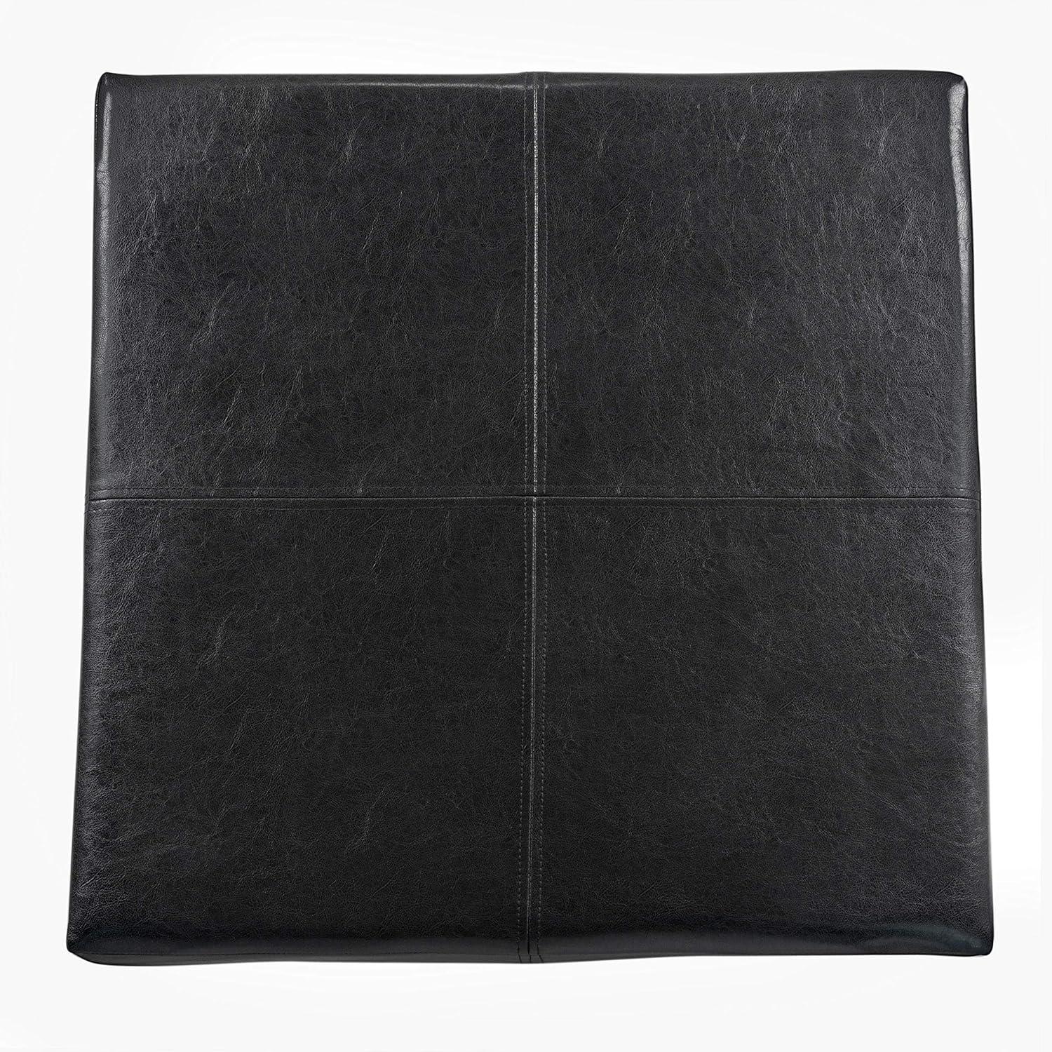Homepop Home Decor |K2380-E169 | Luxury Large Faux Leather Square Storage Ottoman | Ottoman with Storage for Living Room & Bedroom, Black