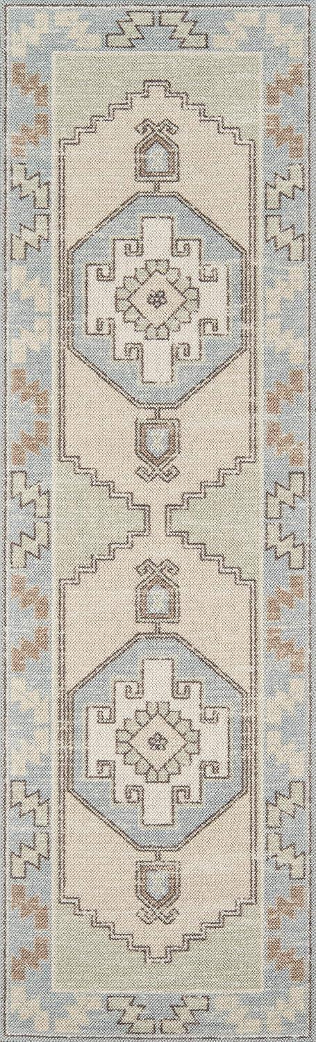 2'3"x7'6" Medallion Loomed Runner Rug Light Blue - Momeni: Traditional Wool & Nylon, Low Pile, Indoor Use