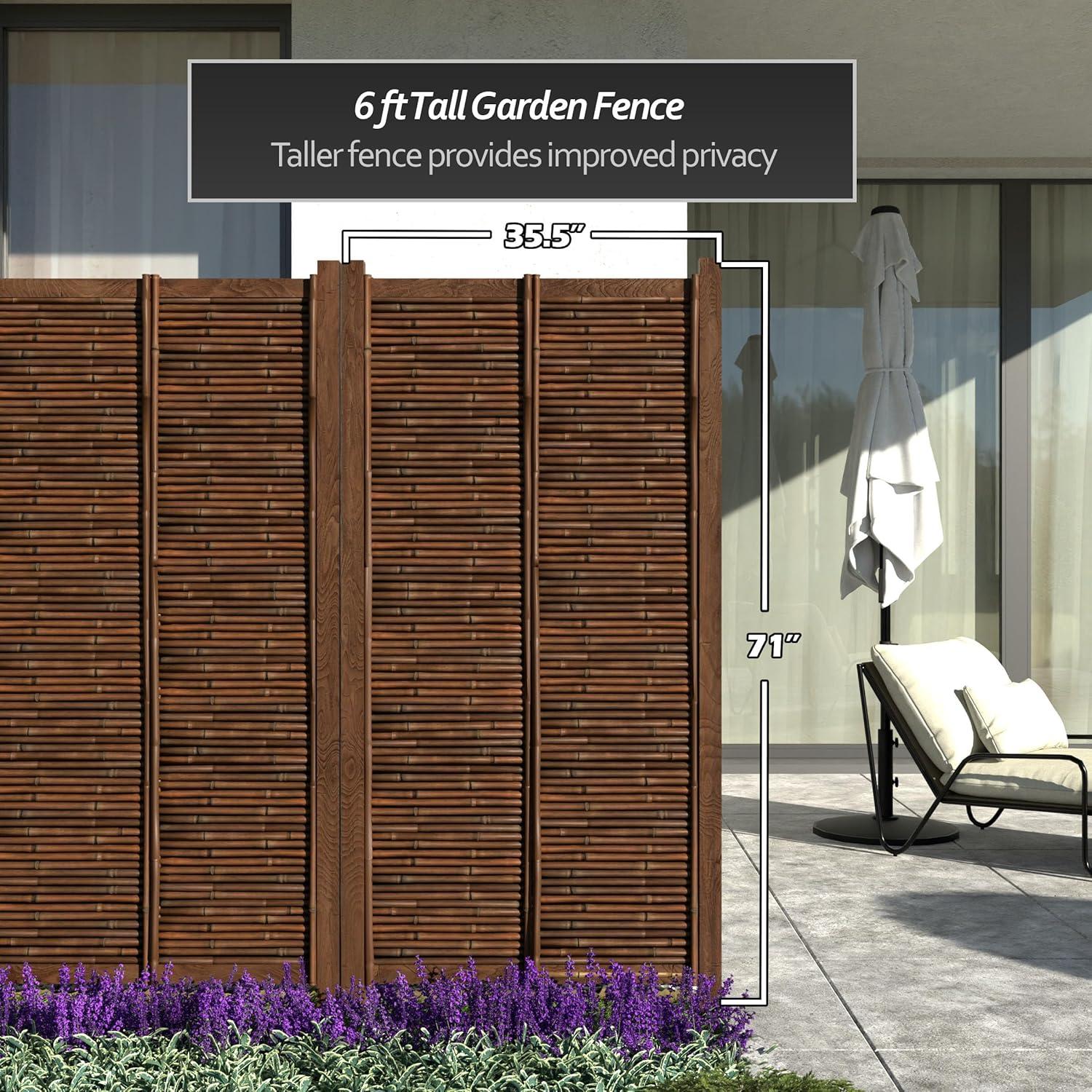 71" Brown Bamboo and Wood Zen Garden Fence Panel