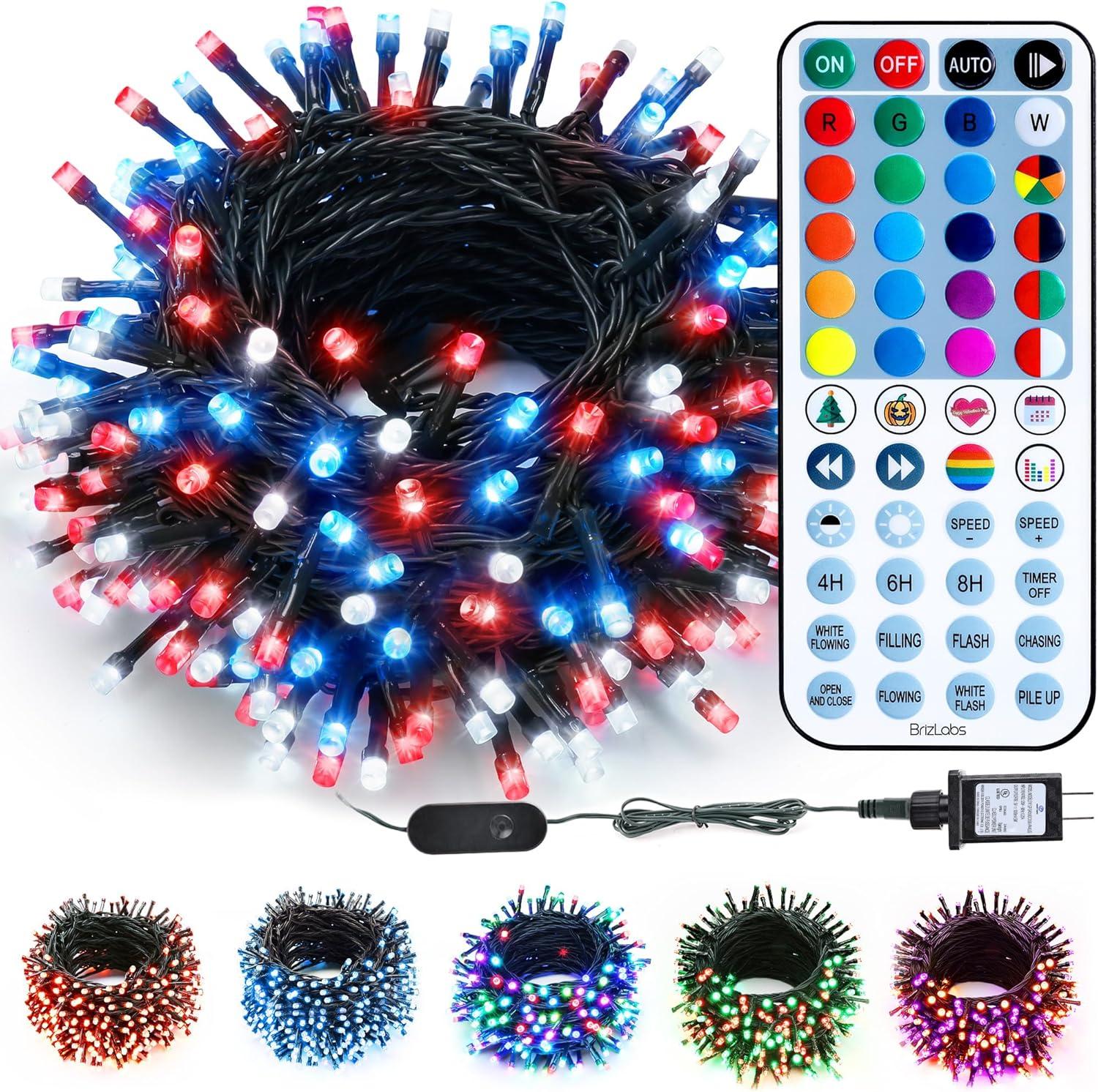 Brizlabs Rgb Xmas Tree Light, 33Ft 100 Led Color Changing Christmas Lights Unique Dual Color Usb Powered String Lights With Remote, Indoor Outdoor Twinkle Lights For Room Christmas Party Wedding Decor