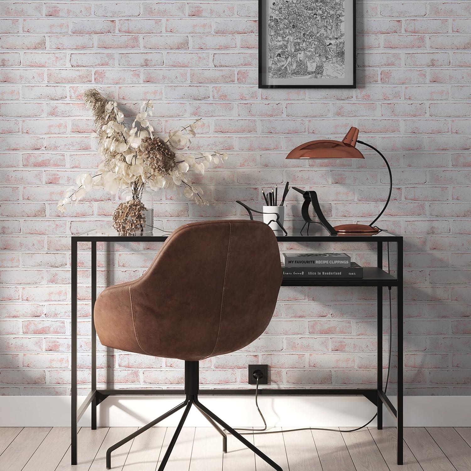Tempaper Textured Faux Brick White Peel and Stick Wallpaper, 20.5" x 16.5'