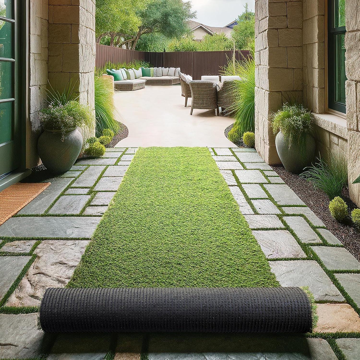 Ottomanson Grass Waterproof Indoor/Outdoor Realistic Feel Artificial Grass Turf Rugs and Rolls Customized Size For Balcony, Patios
