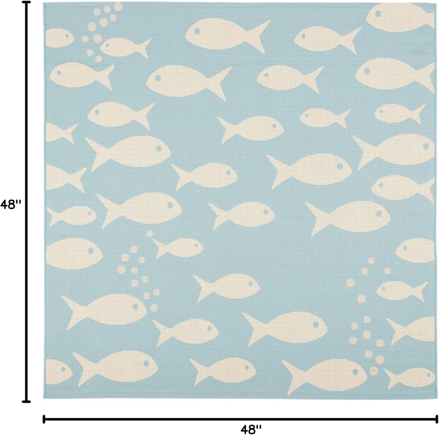 Courtyard CY6012 Power Loomed Indoor/Outdoor Area Rug - Aqua/Beige - 4'x4' - Safavieh.