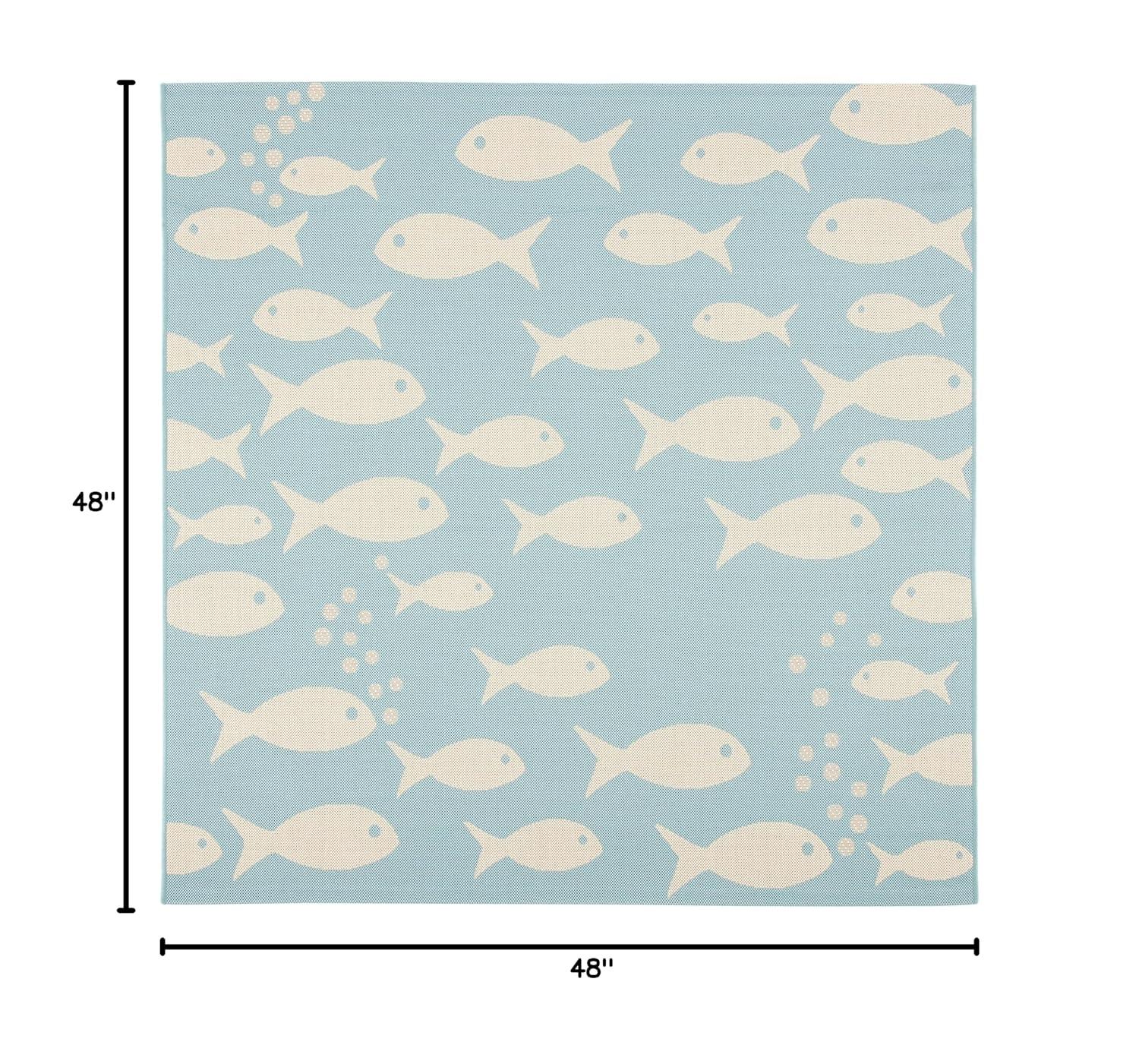 Courtyard CY6012 Power Loomed Indoor/Outdoor Area Rug - Aqua/Beige - 4'x4' - Safavieh.