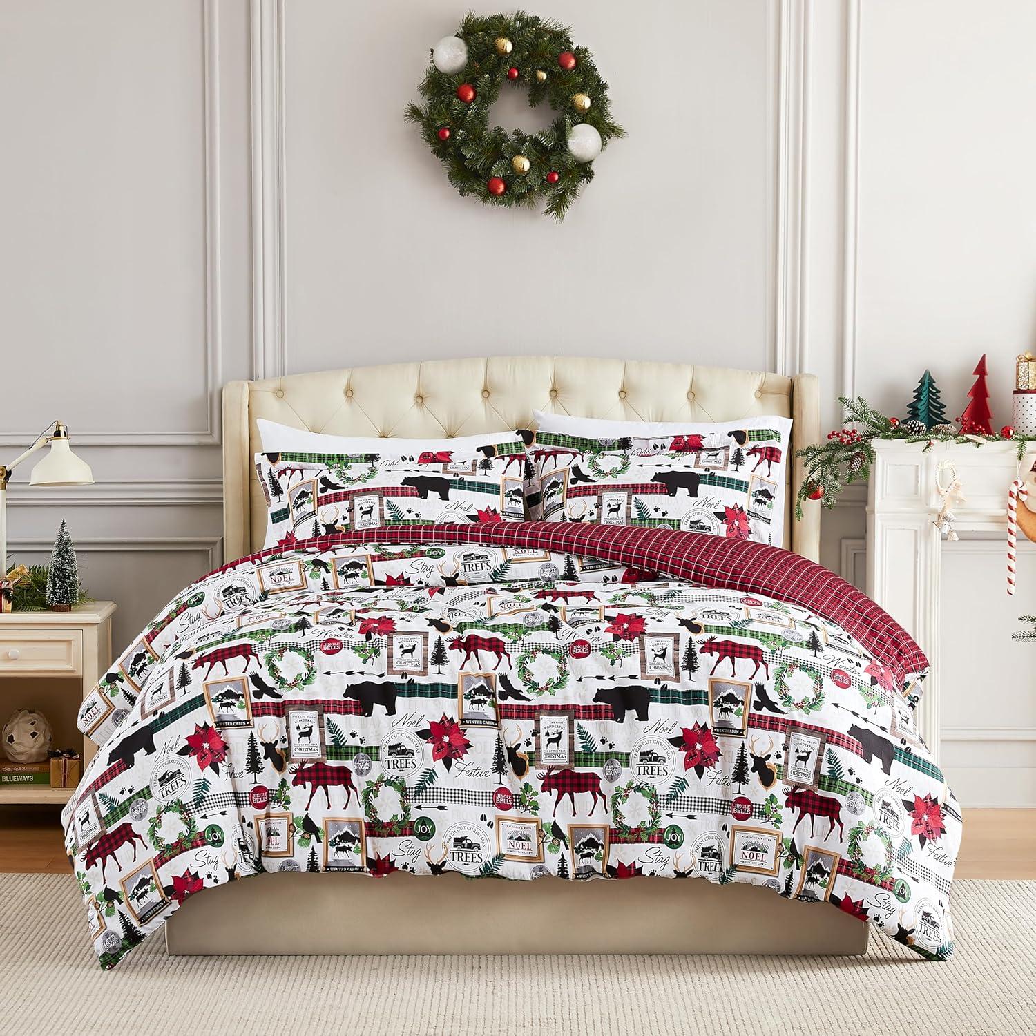 Red Plaid Cabin Print King/California King Holiday Duvet Cover Set