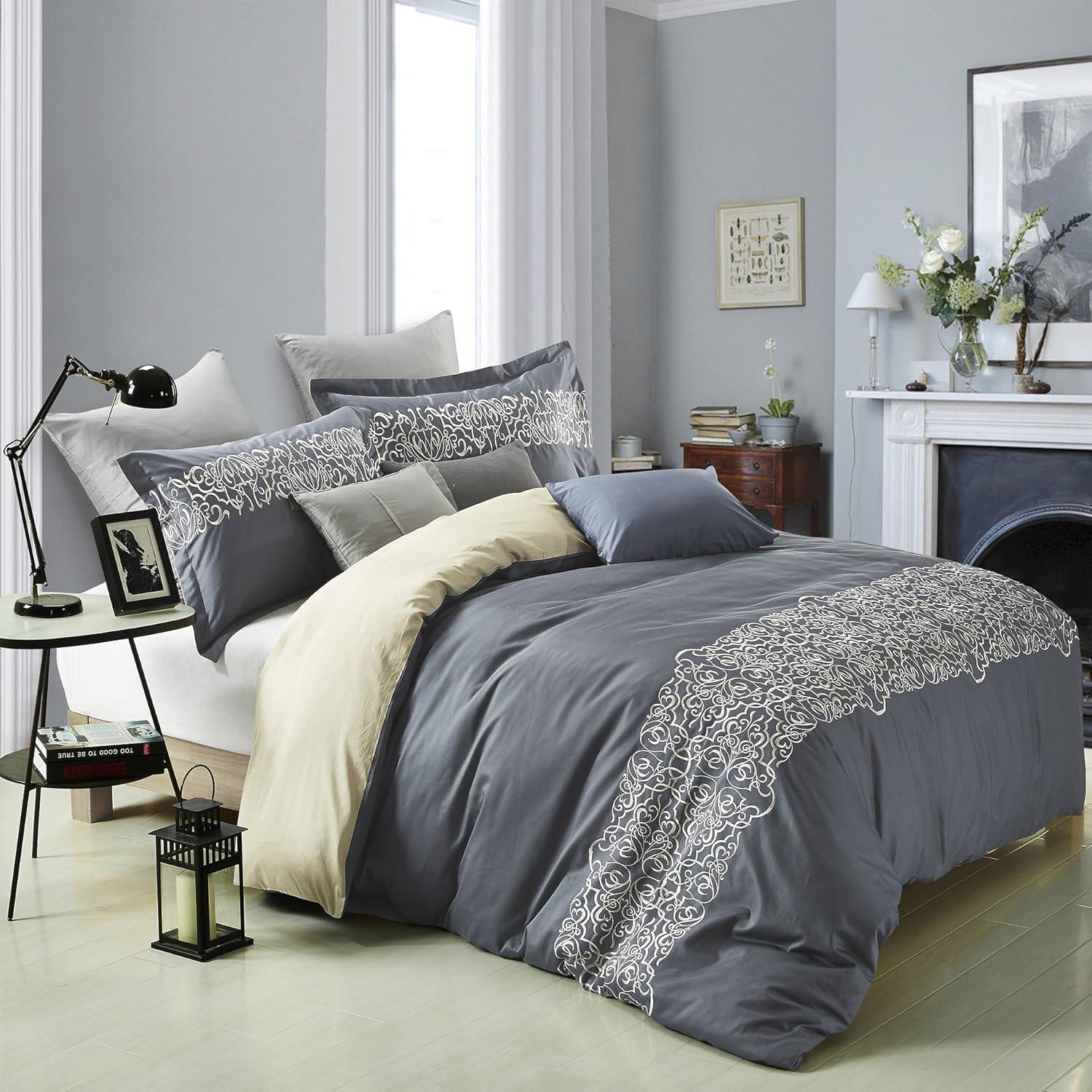 Superior Harrison Cotton Greek Key Embroidered 3 Piece Duvet Cover Set by Superior