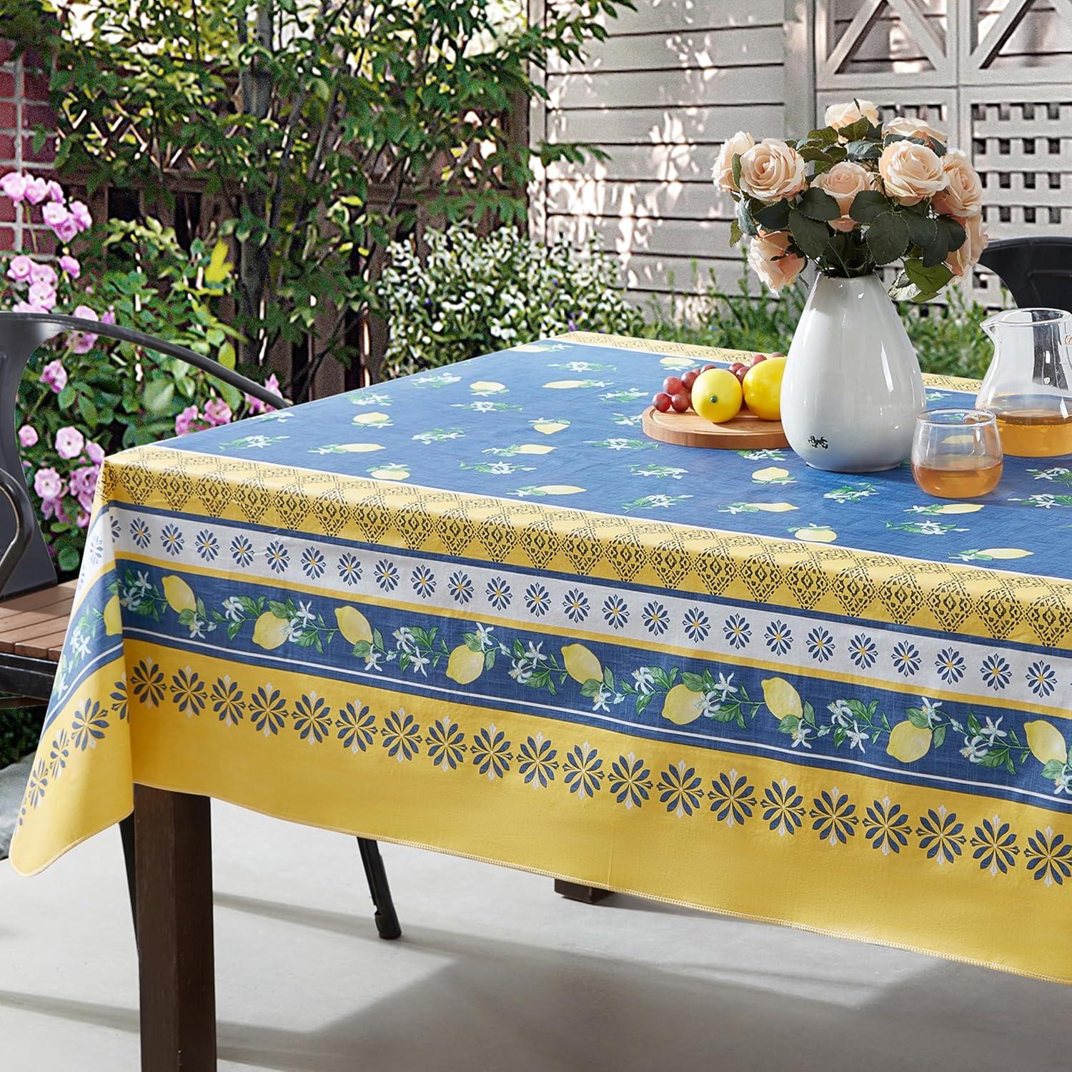 Home Bargains Plus French Country Lemon Grove 52 x 70 Inch Rectangle Vinyl Tablecloth with Flannel Backing