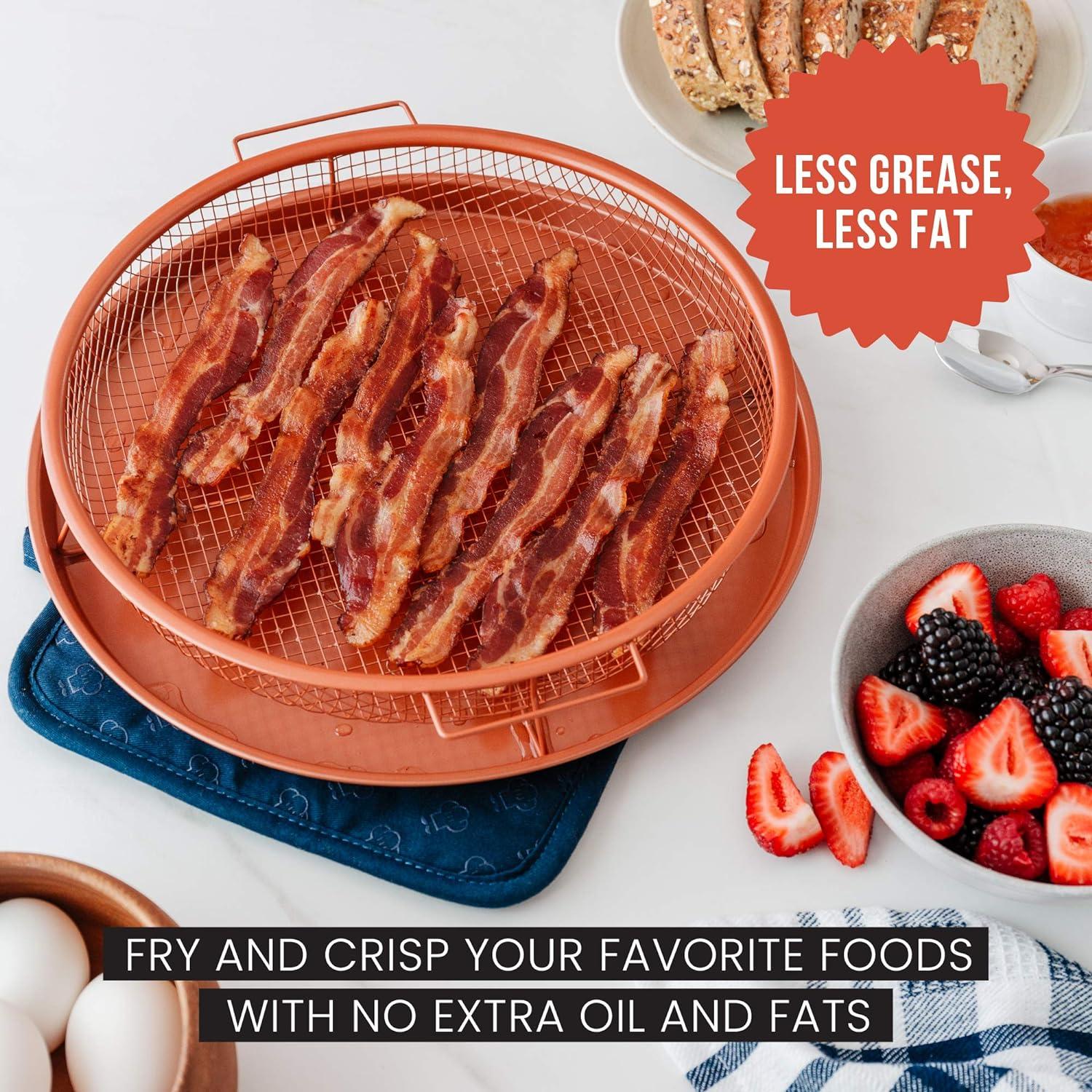 Chef Pomodoro Copper Crisper Tray for Oven, 2-Piece Set (Round- Large)