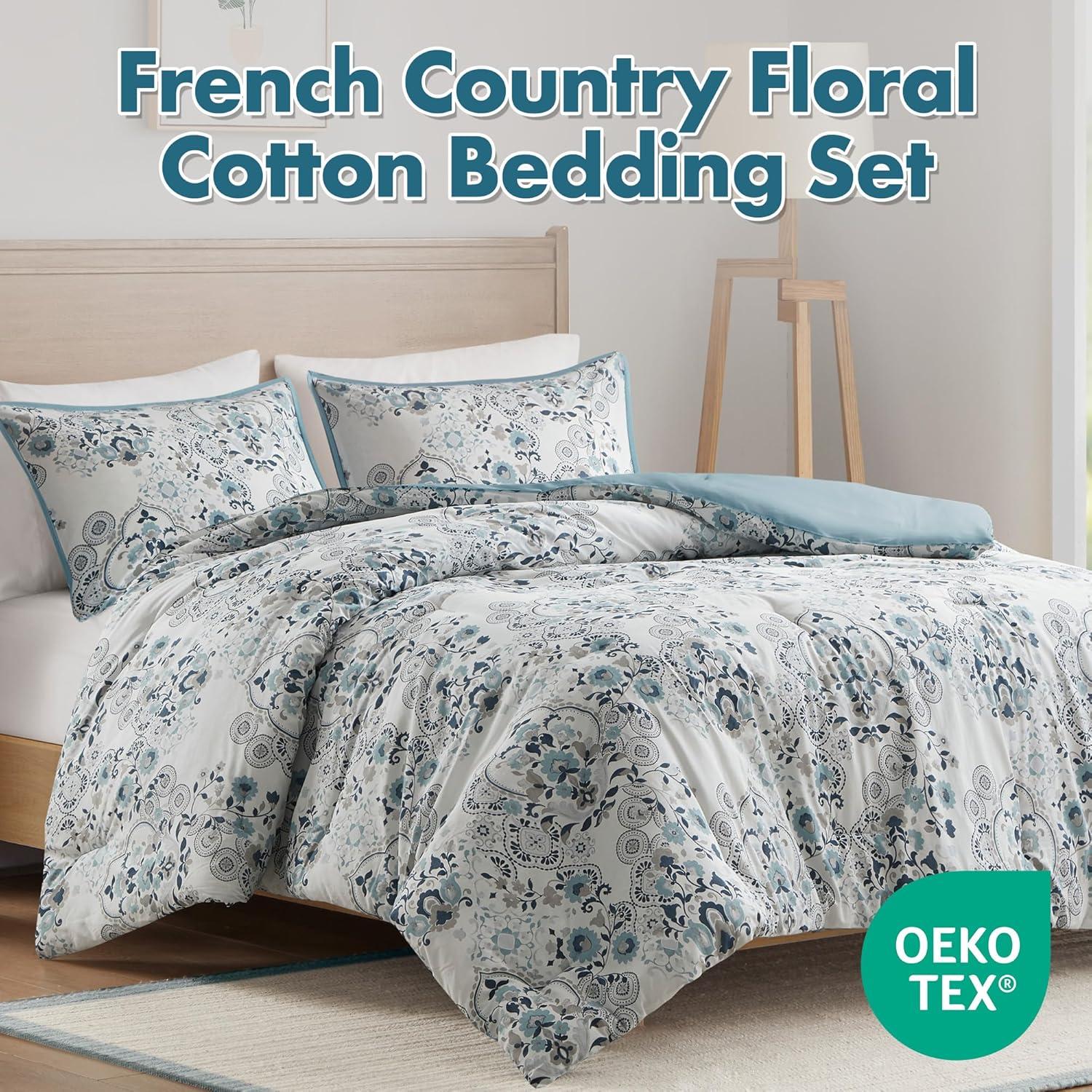 Brielle 3 Piece Floral Printed Cotton Comforter Set