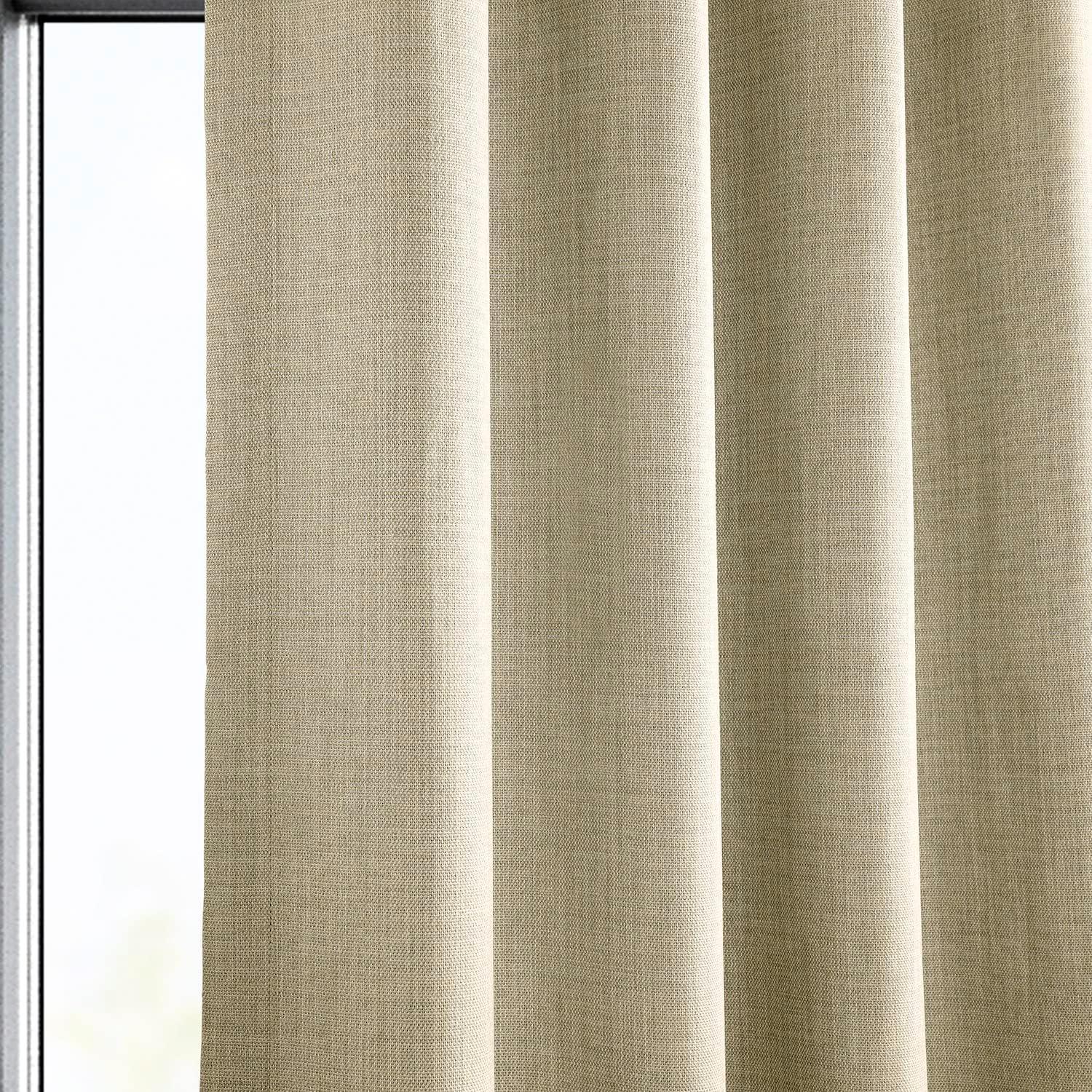 Thatched Tan Grommet Blackout Faux Linen Curtains 50" x 108"