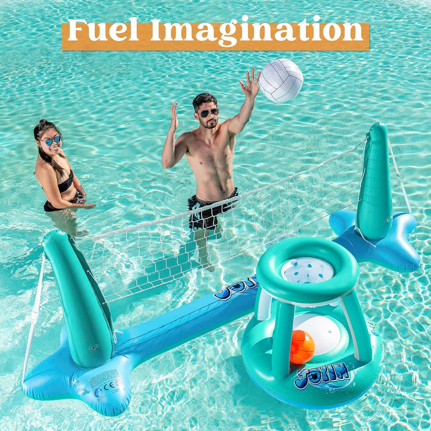 Phantoscope Floating Swimming Game Toy For Kids And Adults, Summer Floaties, Volleyball Court (105”X28”X35”)|Basketball (27”X23”X27”),L-Blue