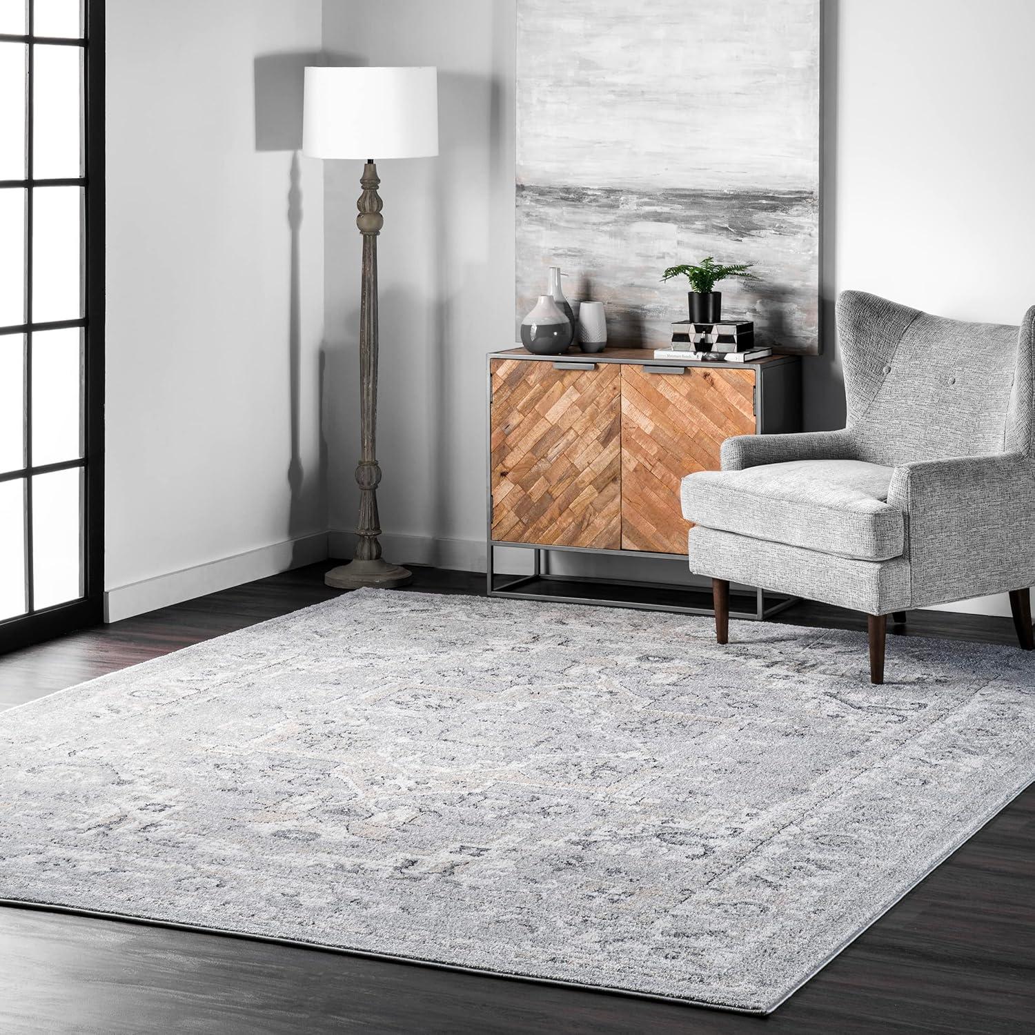 Gena Light Gray 9' x 12' Synthetic Medallion Area Rug