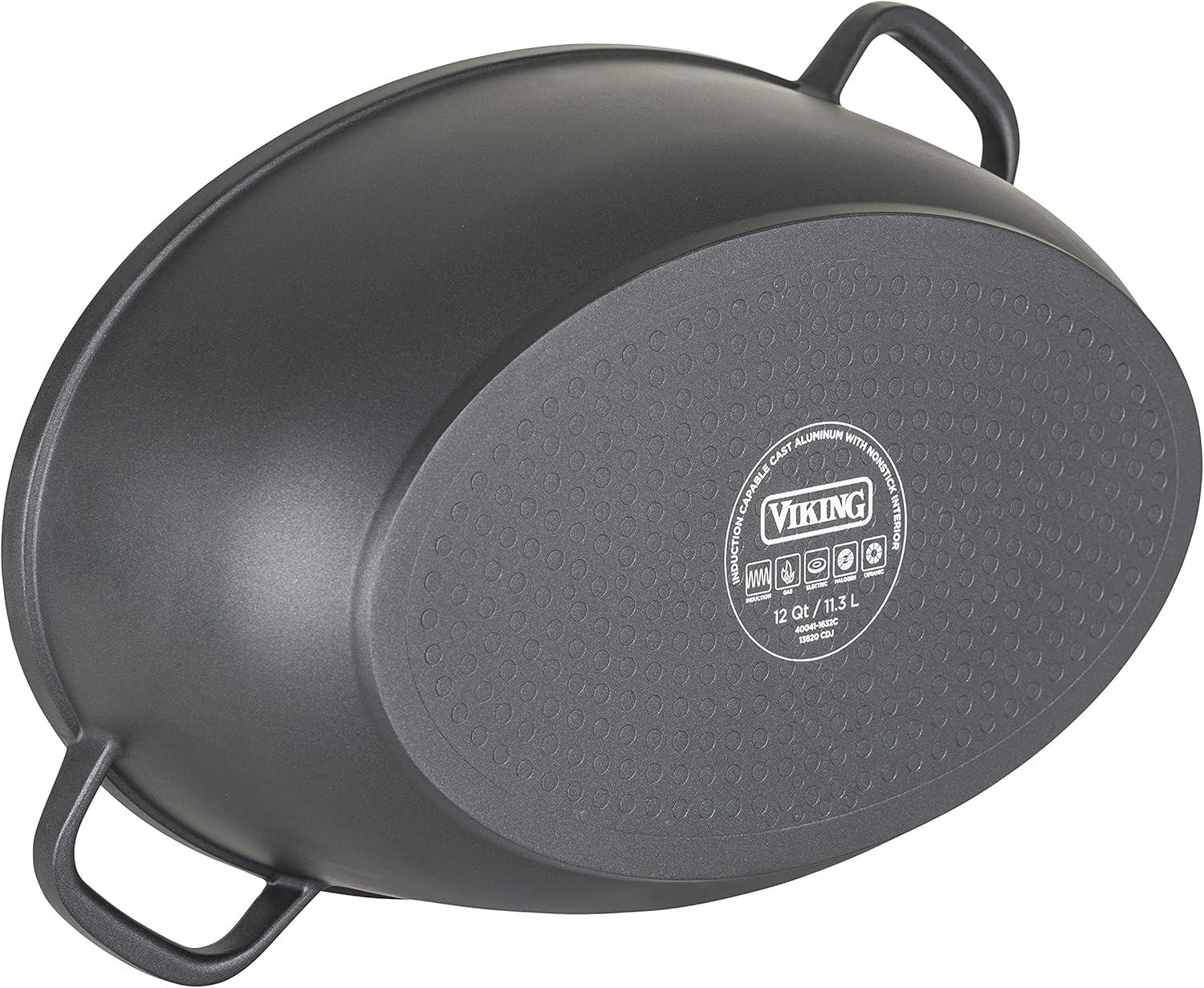 Viking Culinary 3-in-1 8.6 Qt Die Cast Oval Roaster with Glass Basting Lid,Gray,40041-1632C