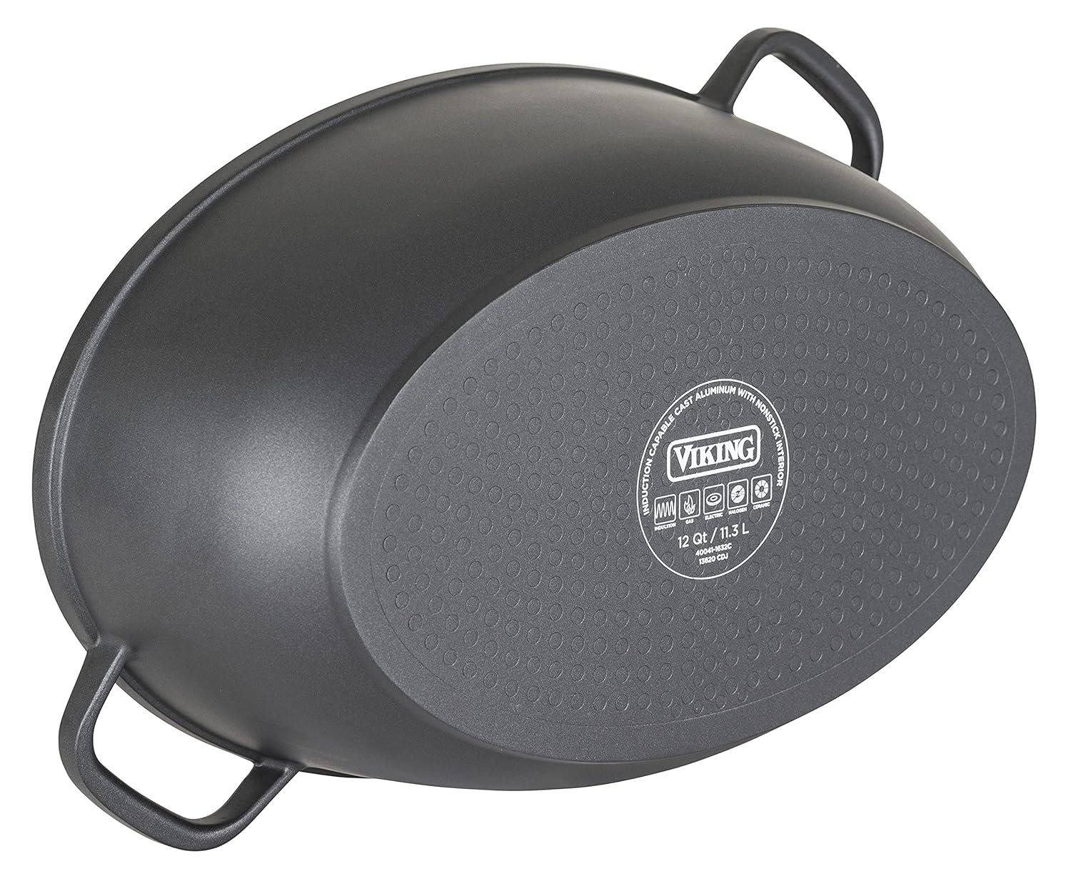 Viking Culinary 3-in-1 8.6 Qt Die Cast Oval Roaster with Glass Basting Lid,Gray,40041-1632C