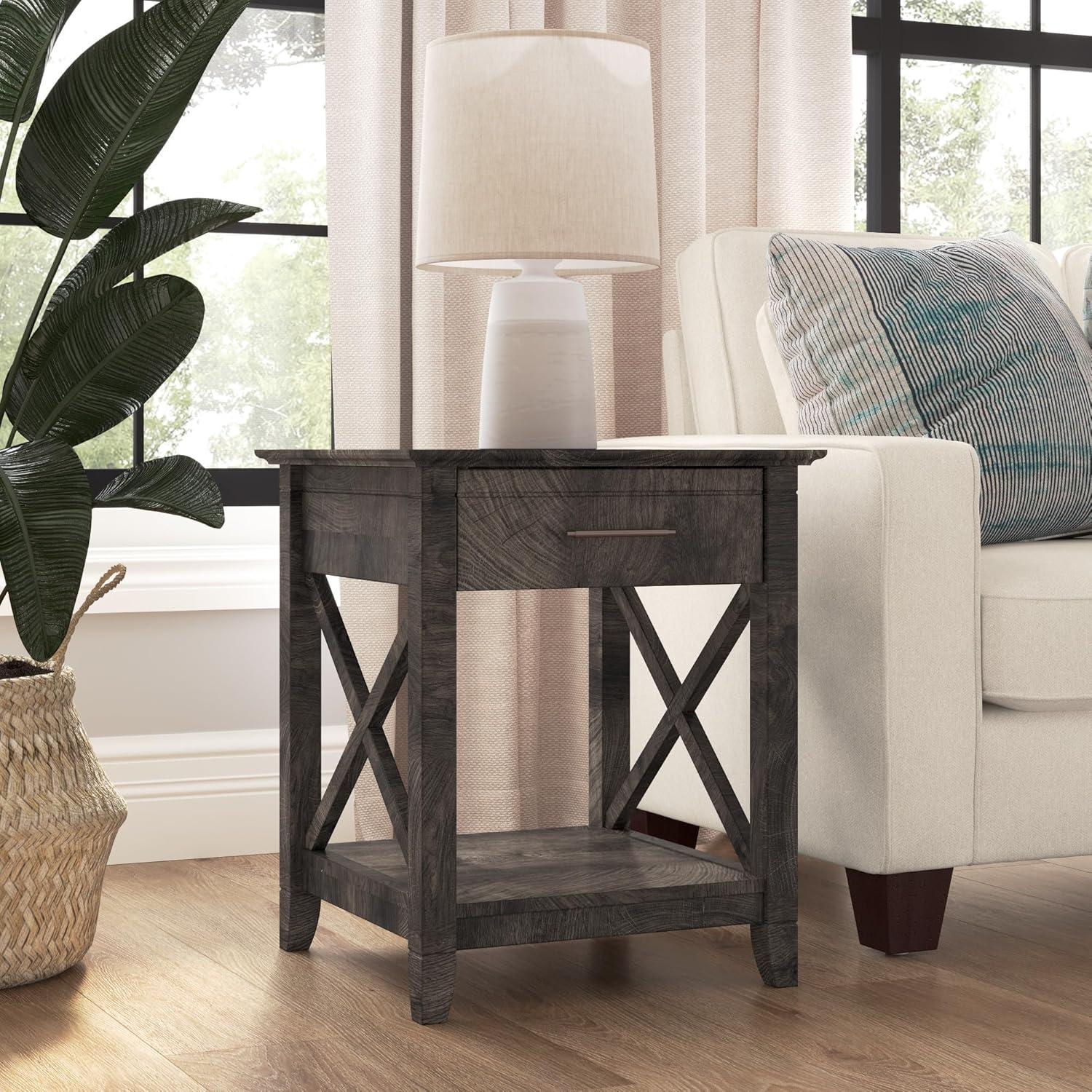 Bush Furniture Key West End Table with Storage, Dark Gray Hickory