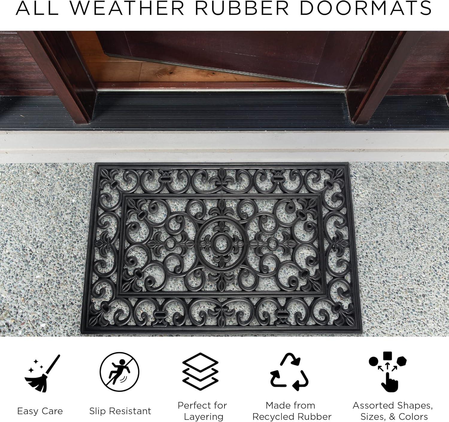 Diamond Lattice 18" x 30" Black Rubber Outdoor Doormat