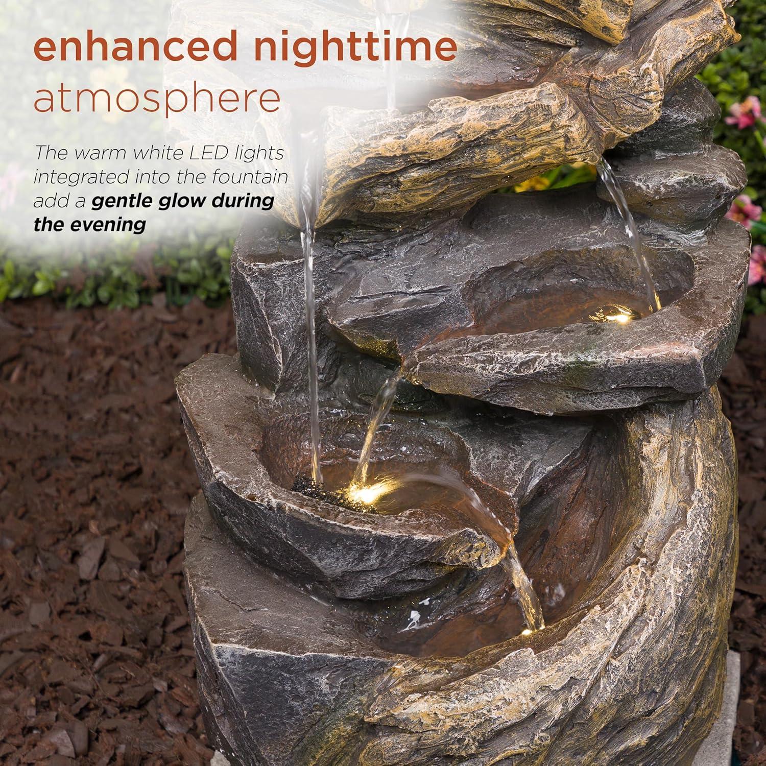 Alpine Corporation 24" Cascading Rock Fountain: Polyresin, LED-Lit, Outdoor Decor, Electric-powered