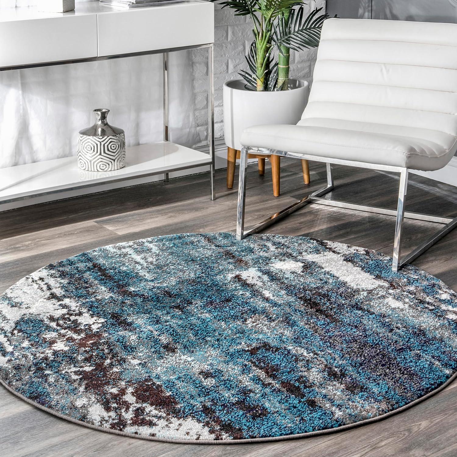 Nuloom Haydee Abstract 5 Round Indoor Area Rug for Living Room Bedroom Dining Room Kitchen, Teal/Ivory