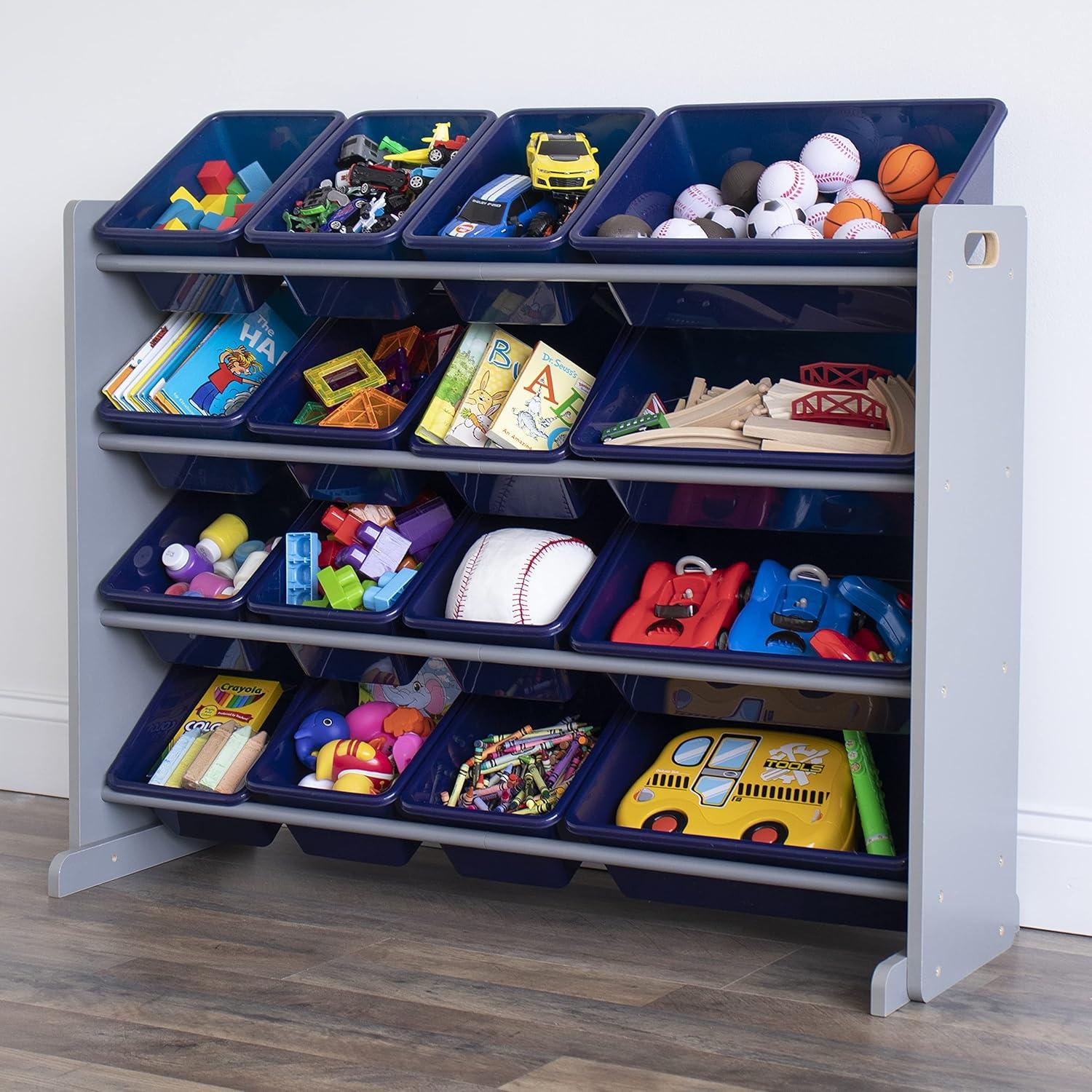 Newport Super Sized Kids' Toy Storage Organizer with 16 Storage Bins Navy/Gray - Humble Crew