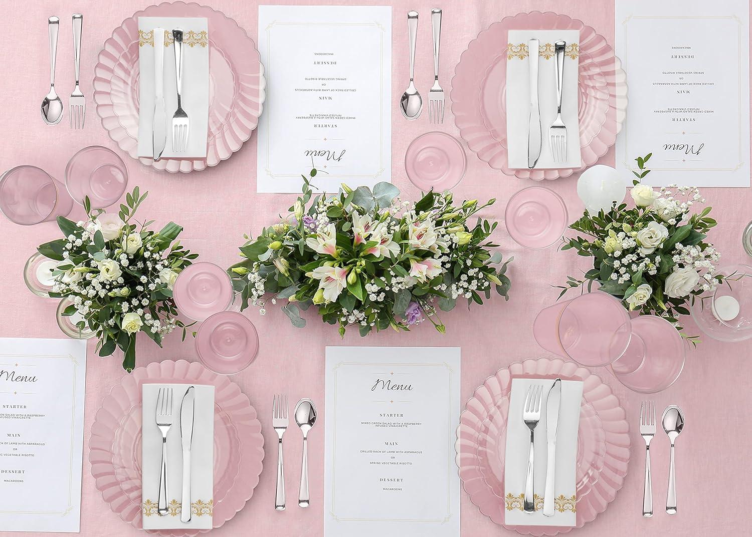 Perfect Settings Tableware 50 Pcs Clear Plastic Disposable Party Dinnerware Combo Set Dinner and Salad Size Plates (Set of 25)