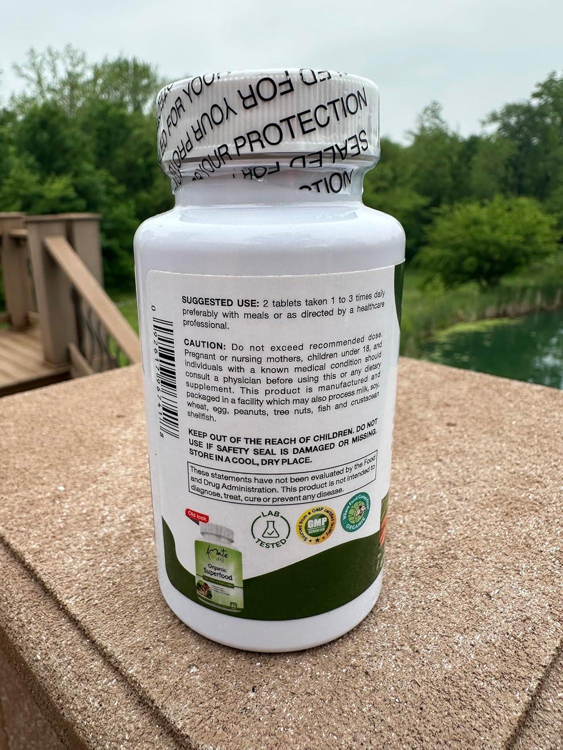 Organic Superfood Greens Fruits and Veggies Complex - Dietary Supplement with 14 Greens and 14 Fruits & Vegetables with Alfalfa Rich in Antioxidant Organic Ingredients Non-GMO 60 Capsules