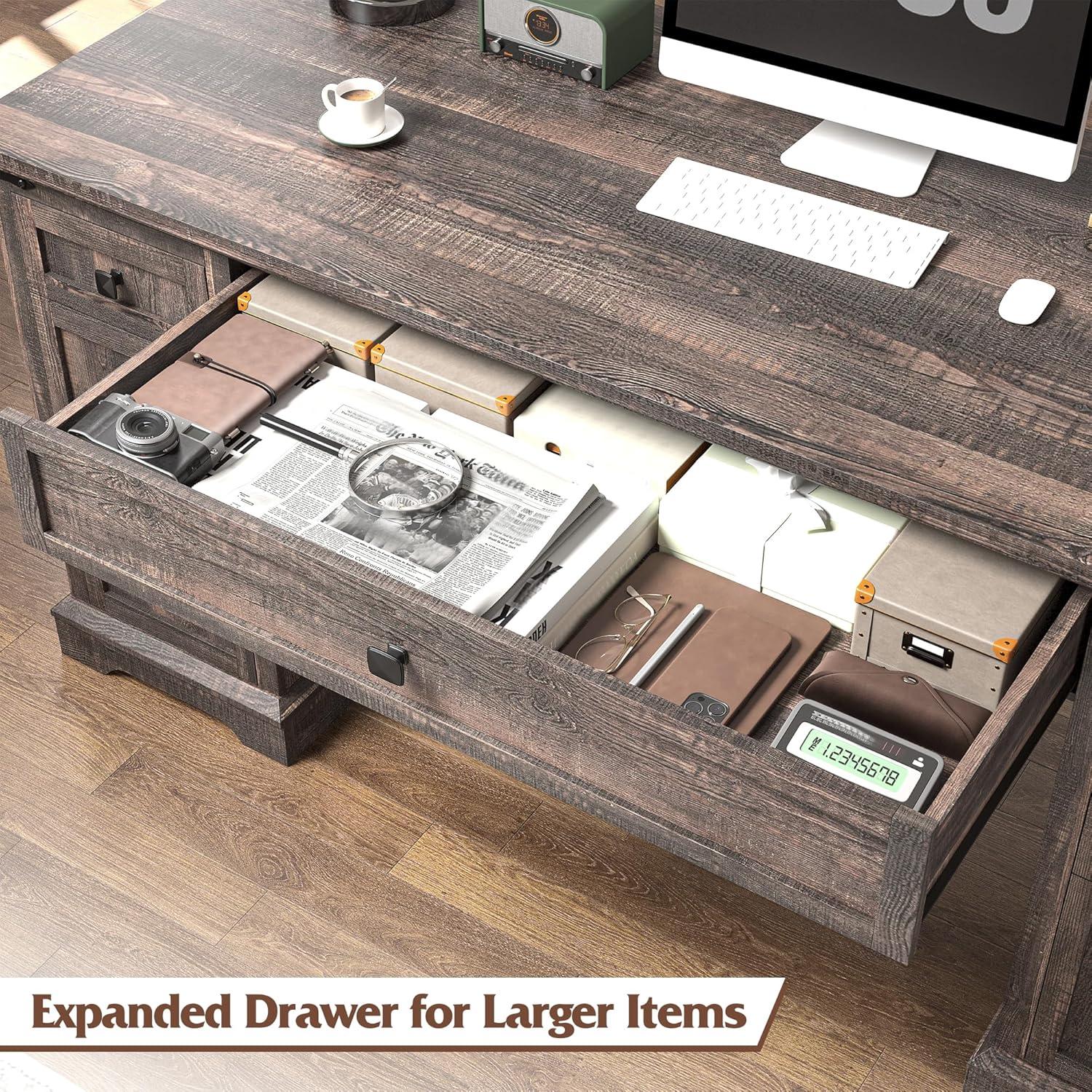 August Grove® 55'' W Computer Desk With Outlet, Farmhouse Executive Desk With 7 Drawers For Office Home