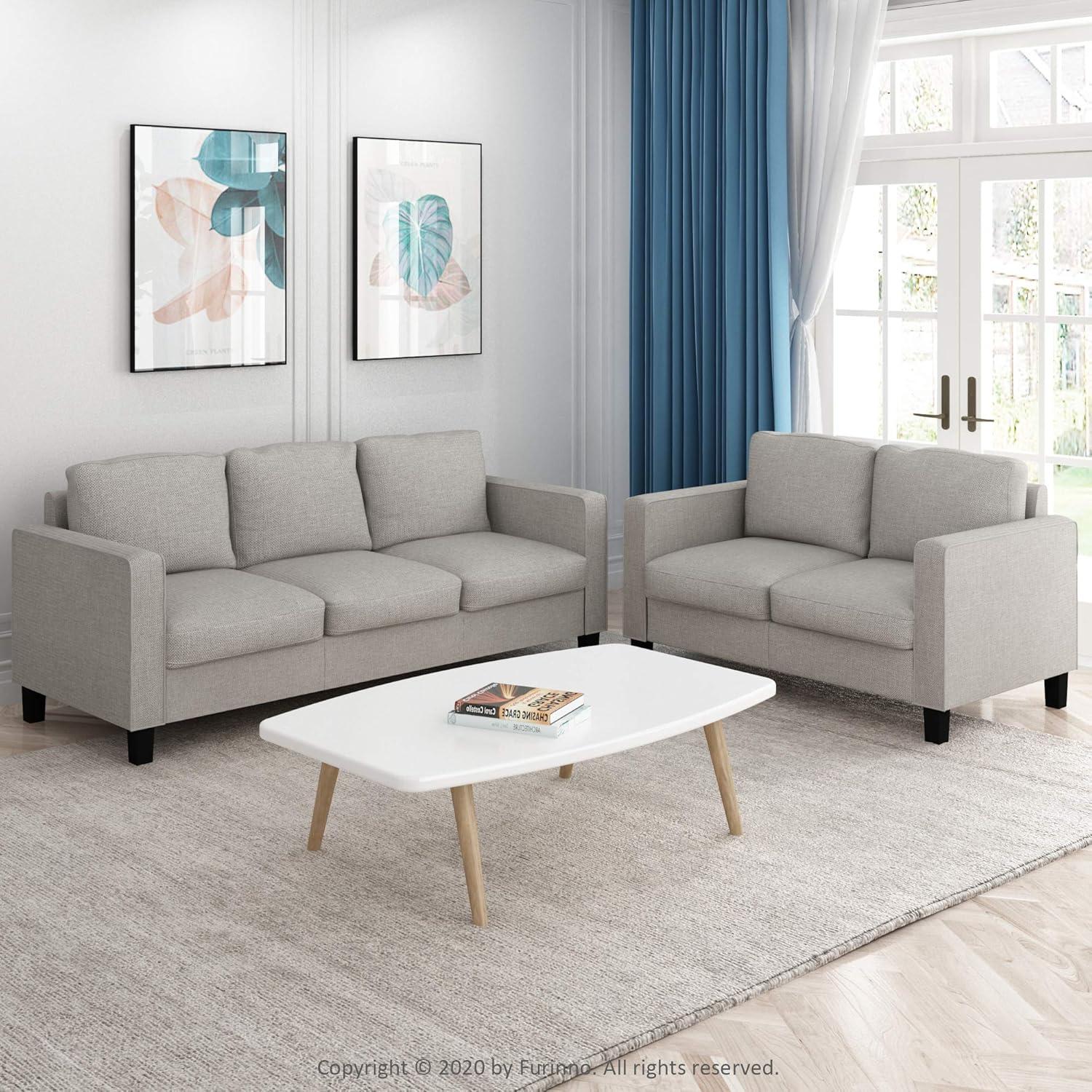 Bayonne Fog Polyester Upholstered 3-Seater Lawson Sofa with Wooden Legs