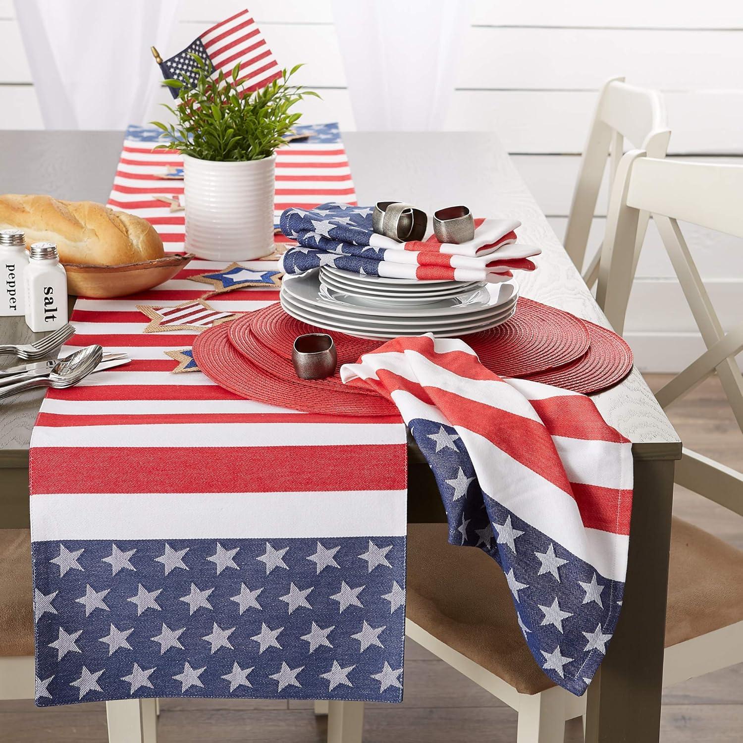 DII 14x72" Modern Cotton Stars and Stripes Jacquard Table Runner in Multi-Color